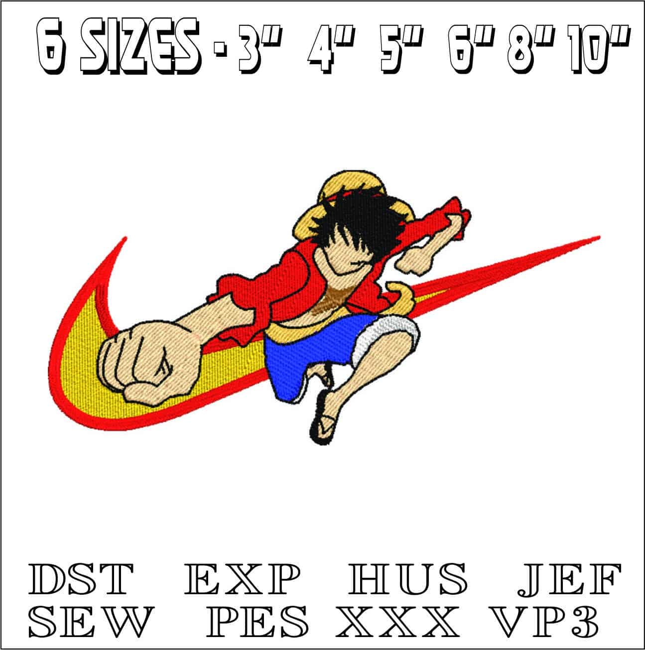 Nike Swoosh Monkey D Luffy - Anime- Elegant embroidery design file - instant download — view 2