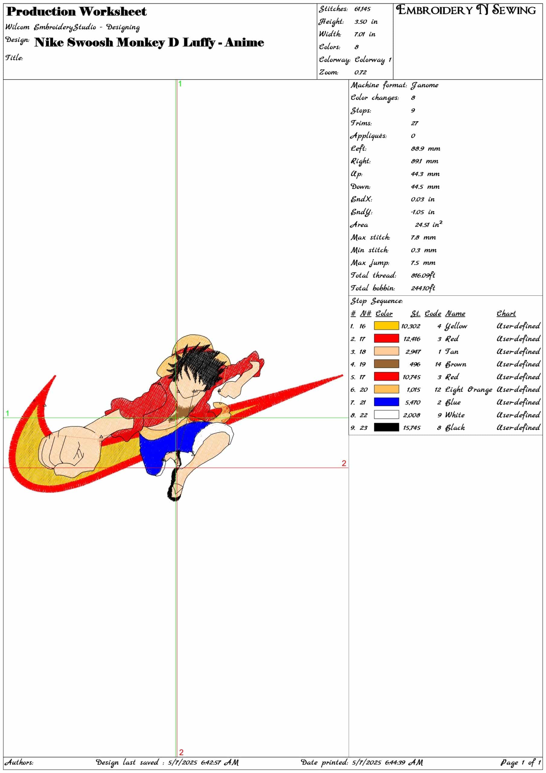 Nike Swoosh Monkey D Luffy - Anime- Elegant embroidery design file - instant download — view 3