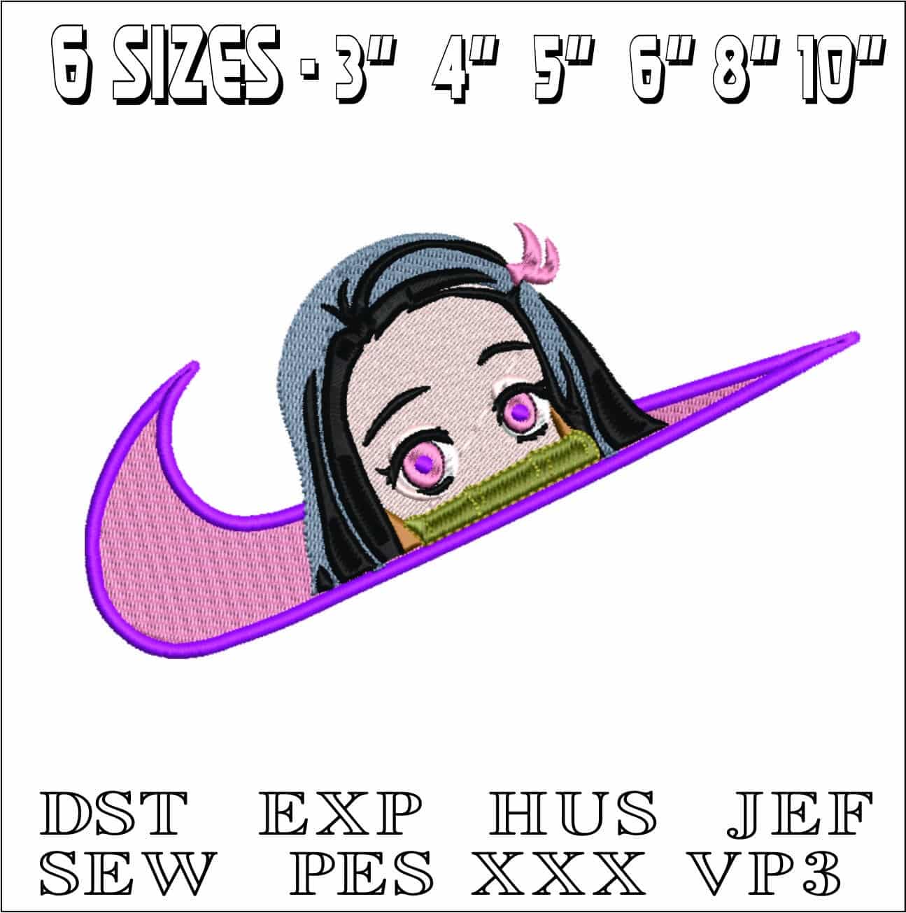Nike Swoosh Nezuko Head - Anime- Elegant embroidery design file - instant download — view 2