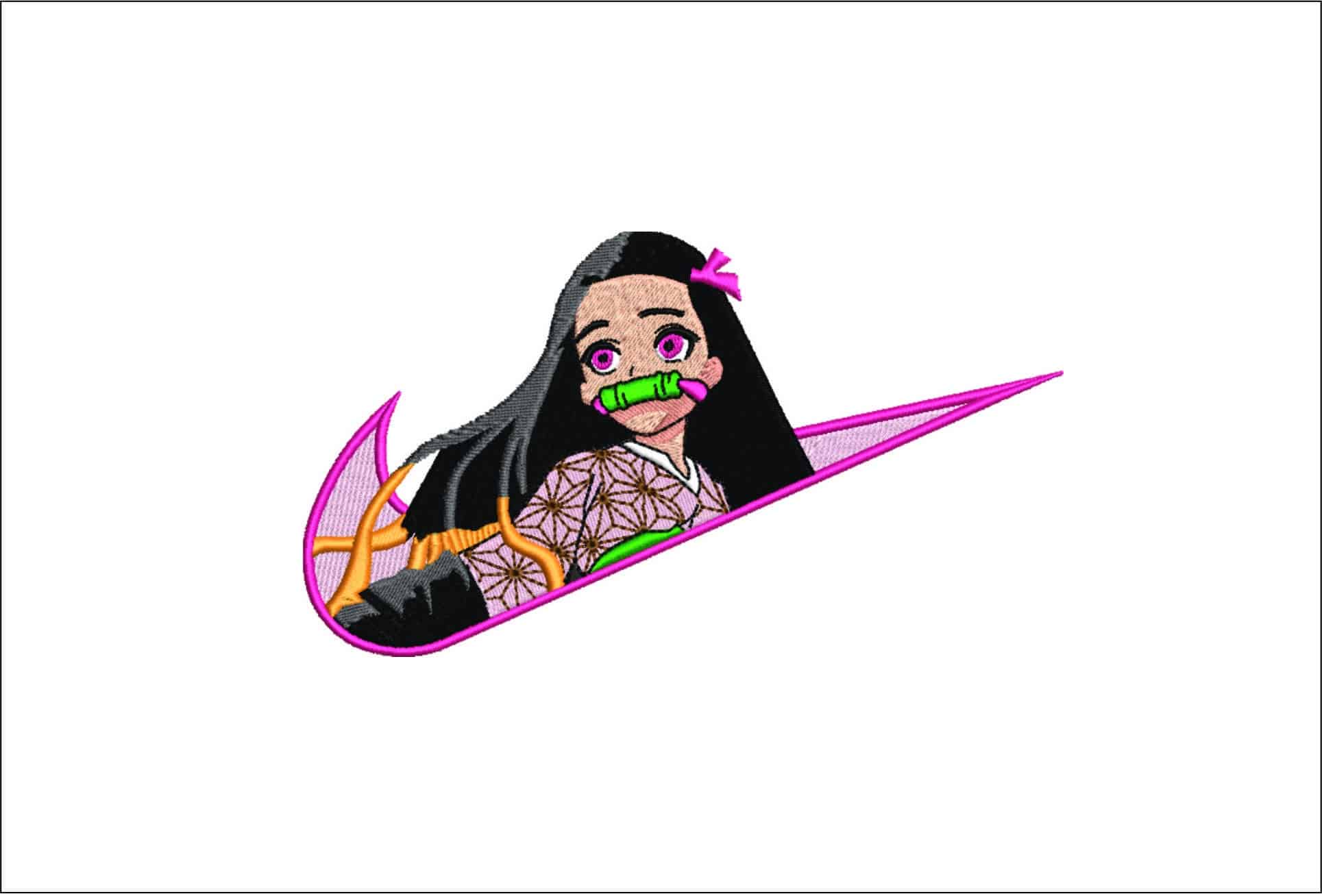 Nike Swoosh Nezuko Kamono - Anime- Elegant embroidery design file - instant download