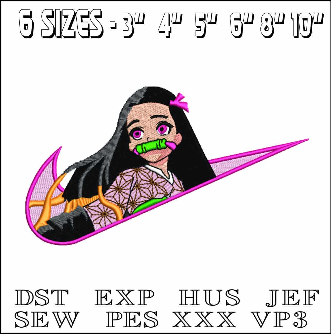 Nike Swoosh Nezuko Kamono - Anime- Elegant embroidery design file - instant download — view 2