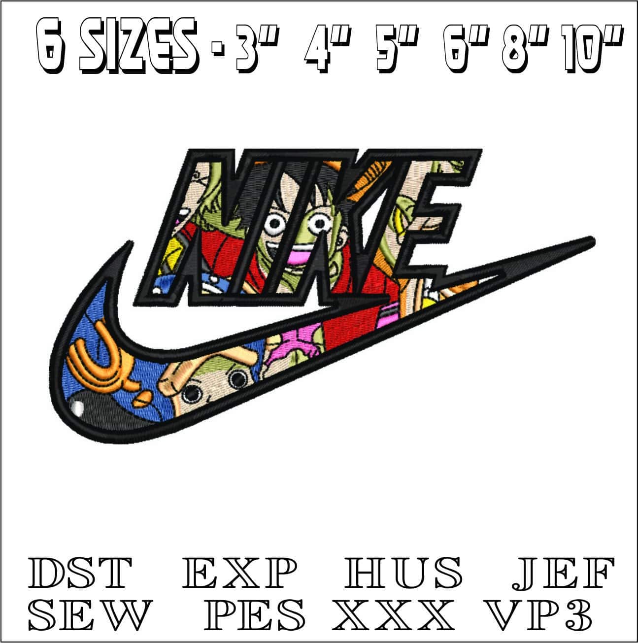 Nike Swoosh One Piece Pattern - Anime- Elegant embroidery design file - instant download — view 2