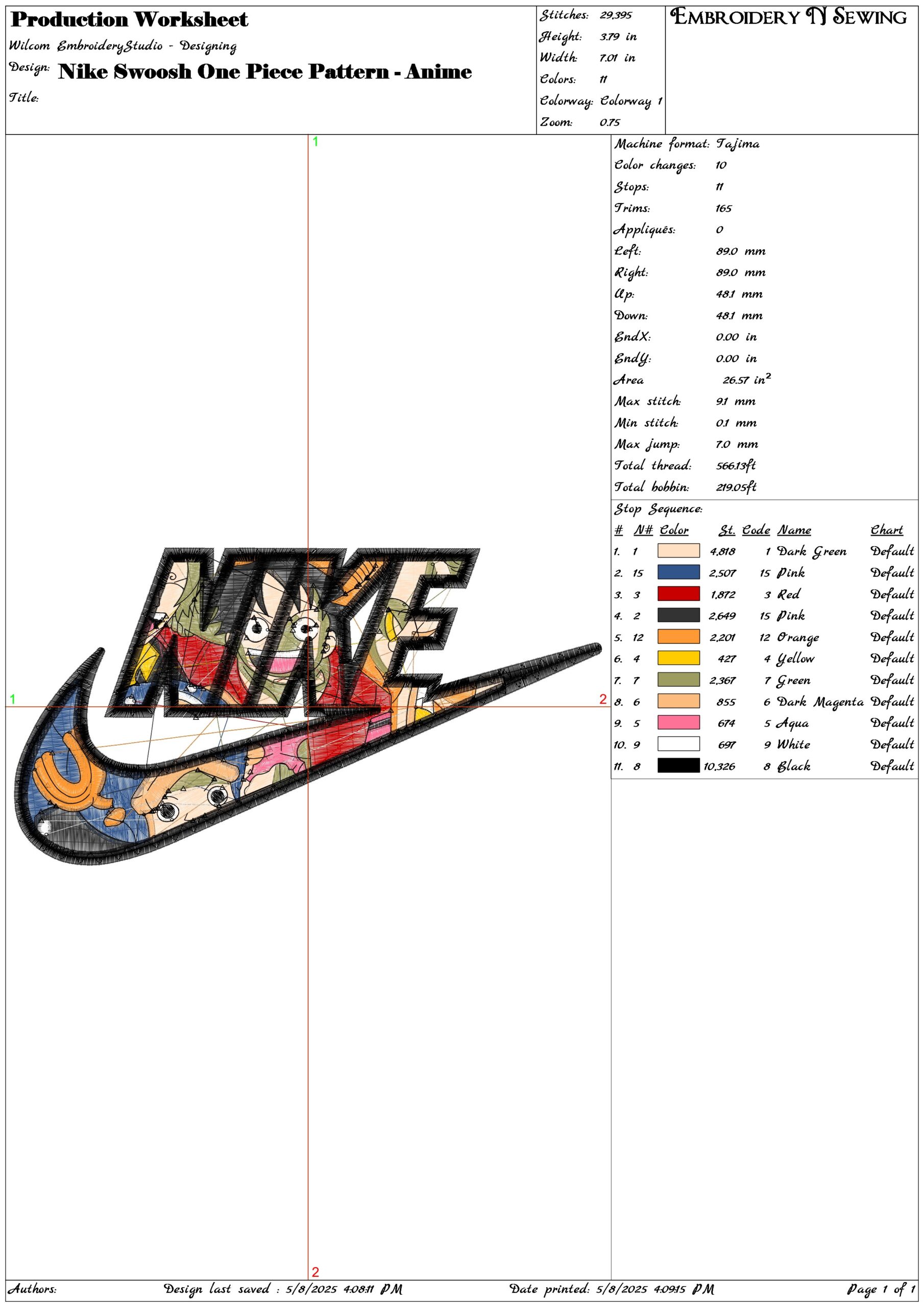 Nike Swoosh One Piece Pattern - Anime- Elegant embroidery design file - instant download — view 3