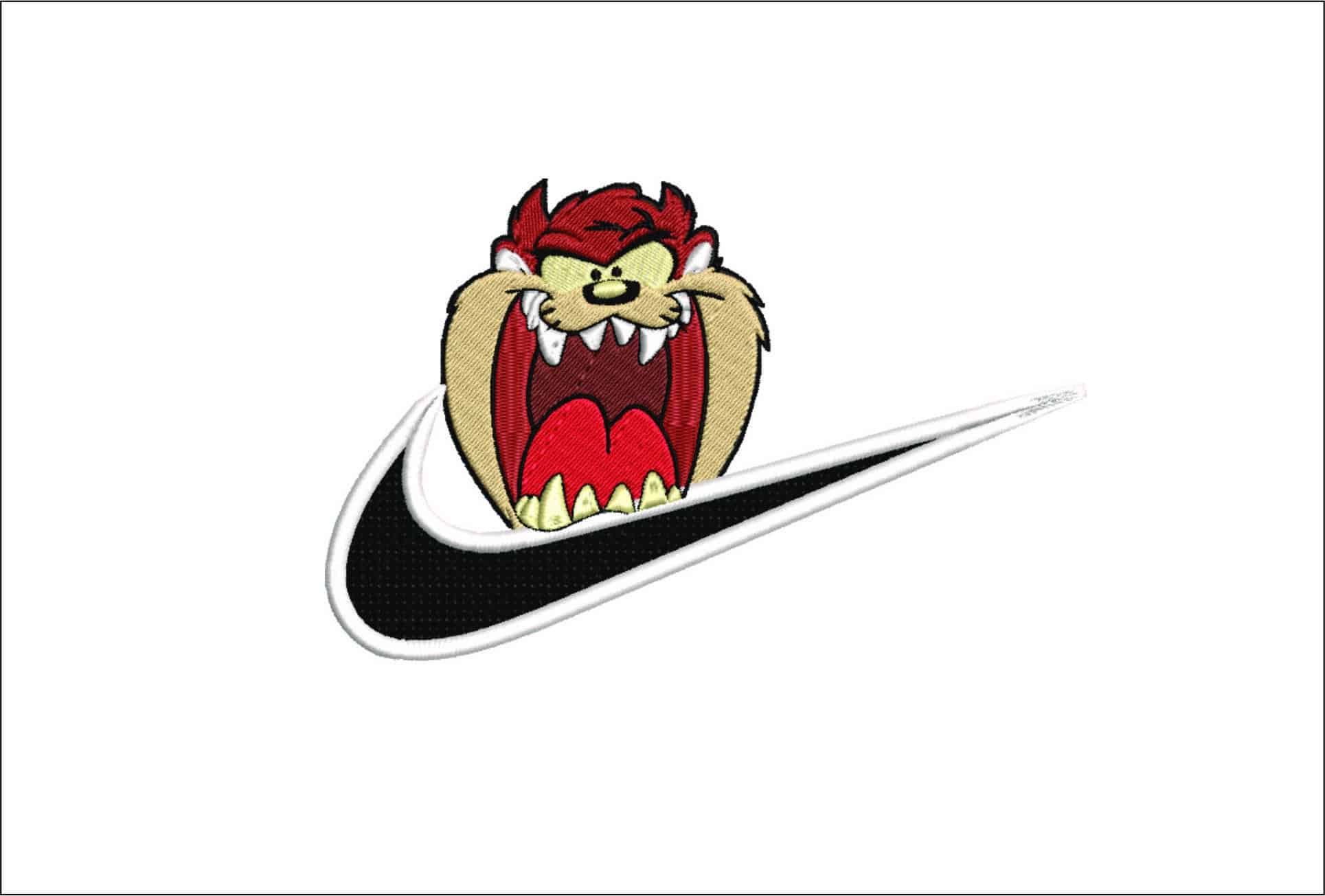 Nike Swoosh Taz Bite- Elegant embroidery design file - instant download