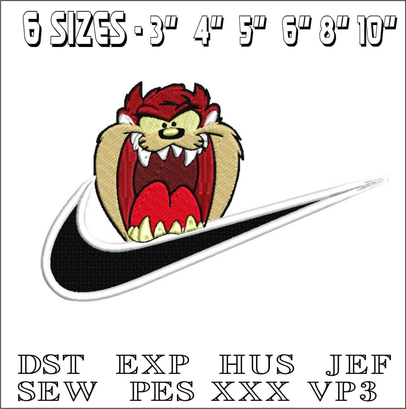 Nike Swoosh Taz Bite- Elegant embroidery design file - instant download — view 2