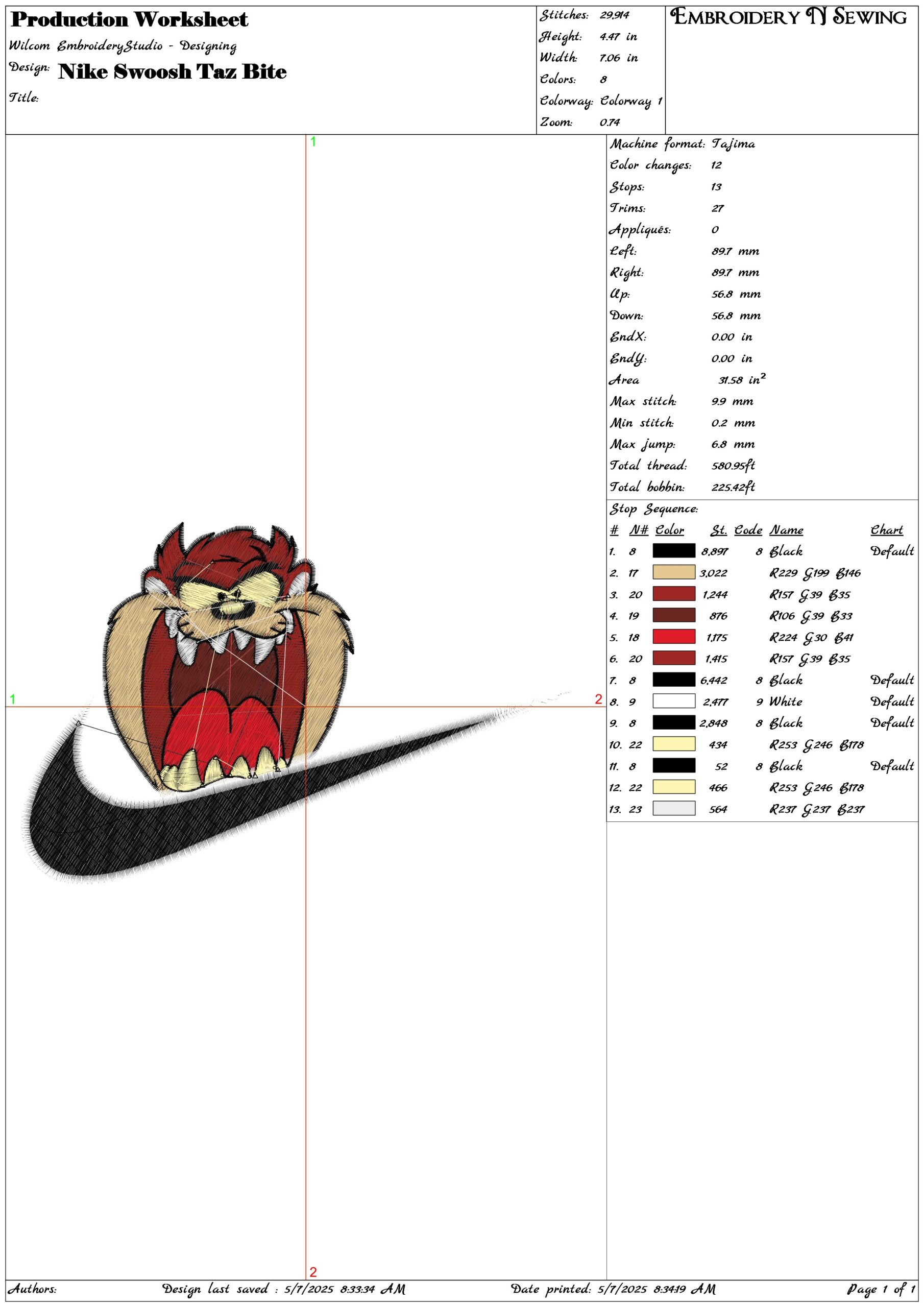 Nike Swoosh Taz Bite- Elegant embroidery design file - instant download — view 3