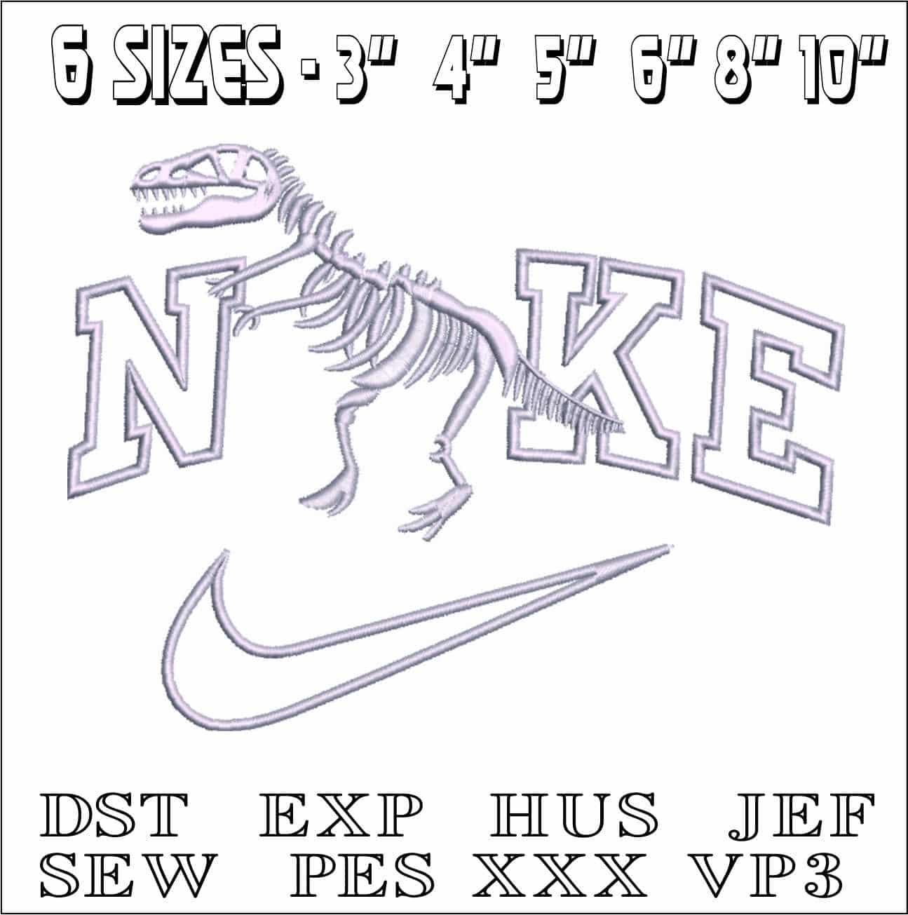 Nike T Rex Skeleton- Elegant embroidery design file - instant download — view 2
