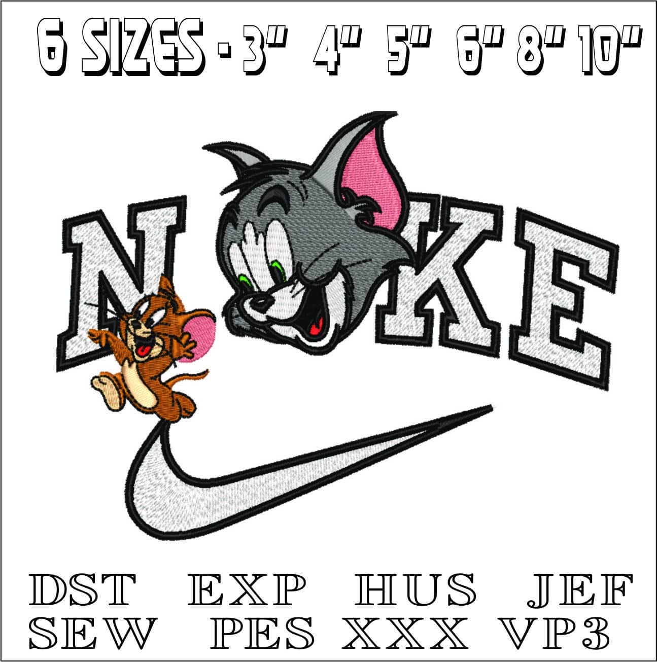 Nike Tom & Jerry- Elegant embroidery design file - instant download — view 2