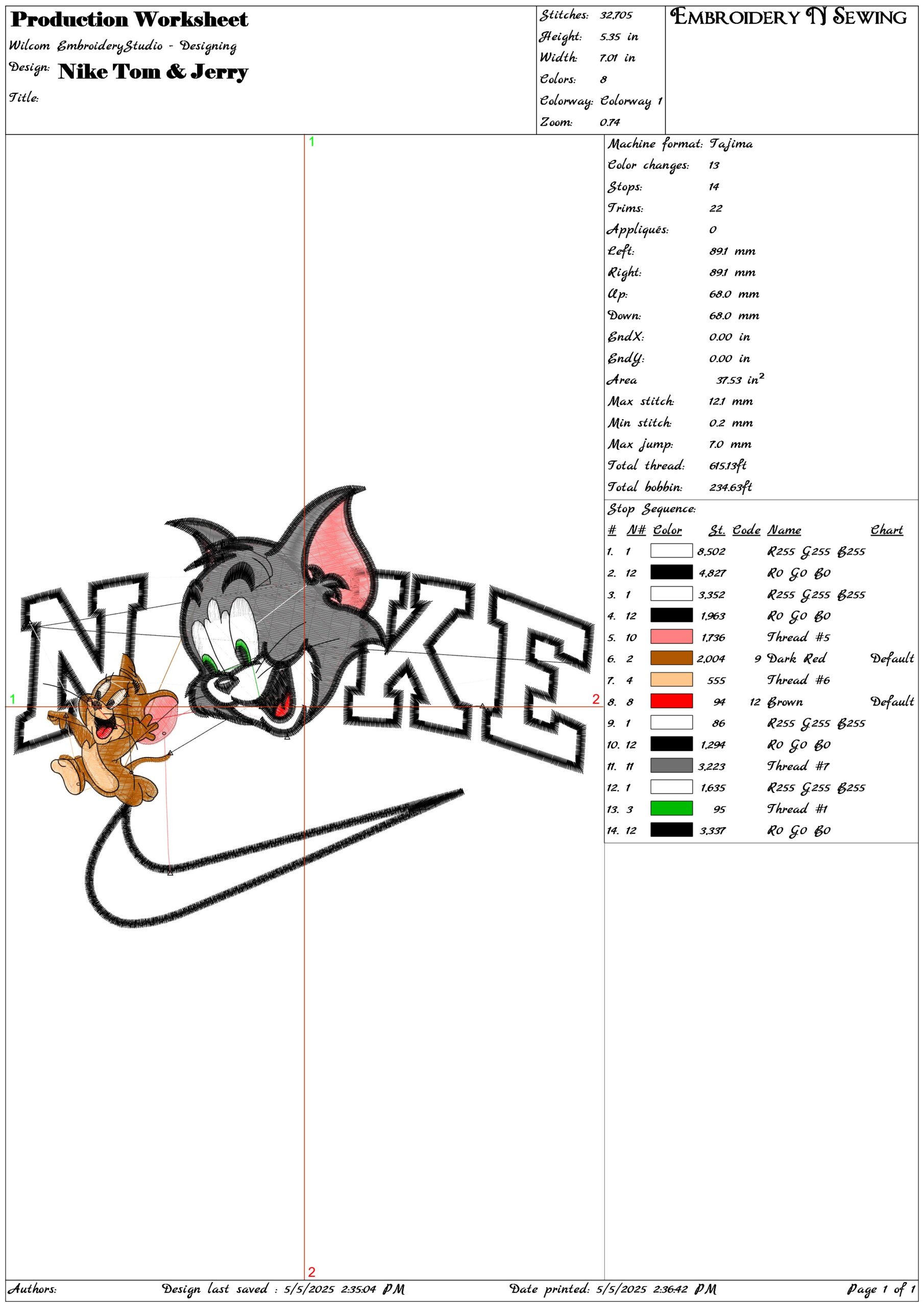 Nike Tom & Jerry- Elegant embroidery design file - instant download — view 3
