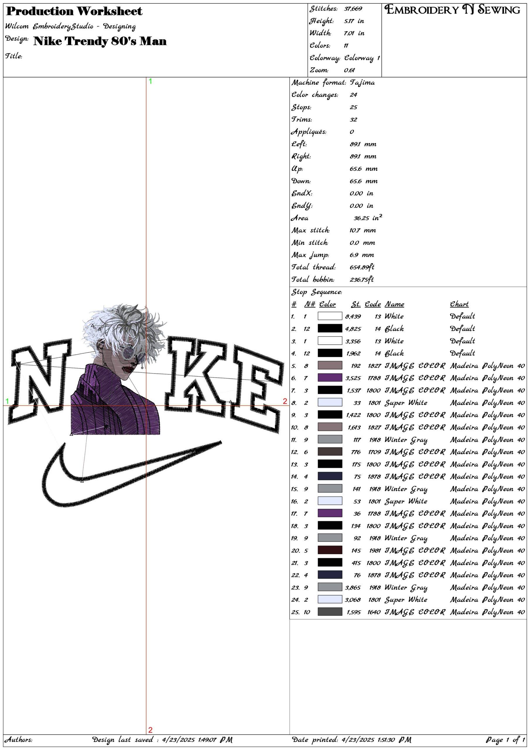 Nike Trendy 80's Man- Elegant embroidery design file - instant download — view 3
