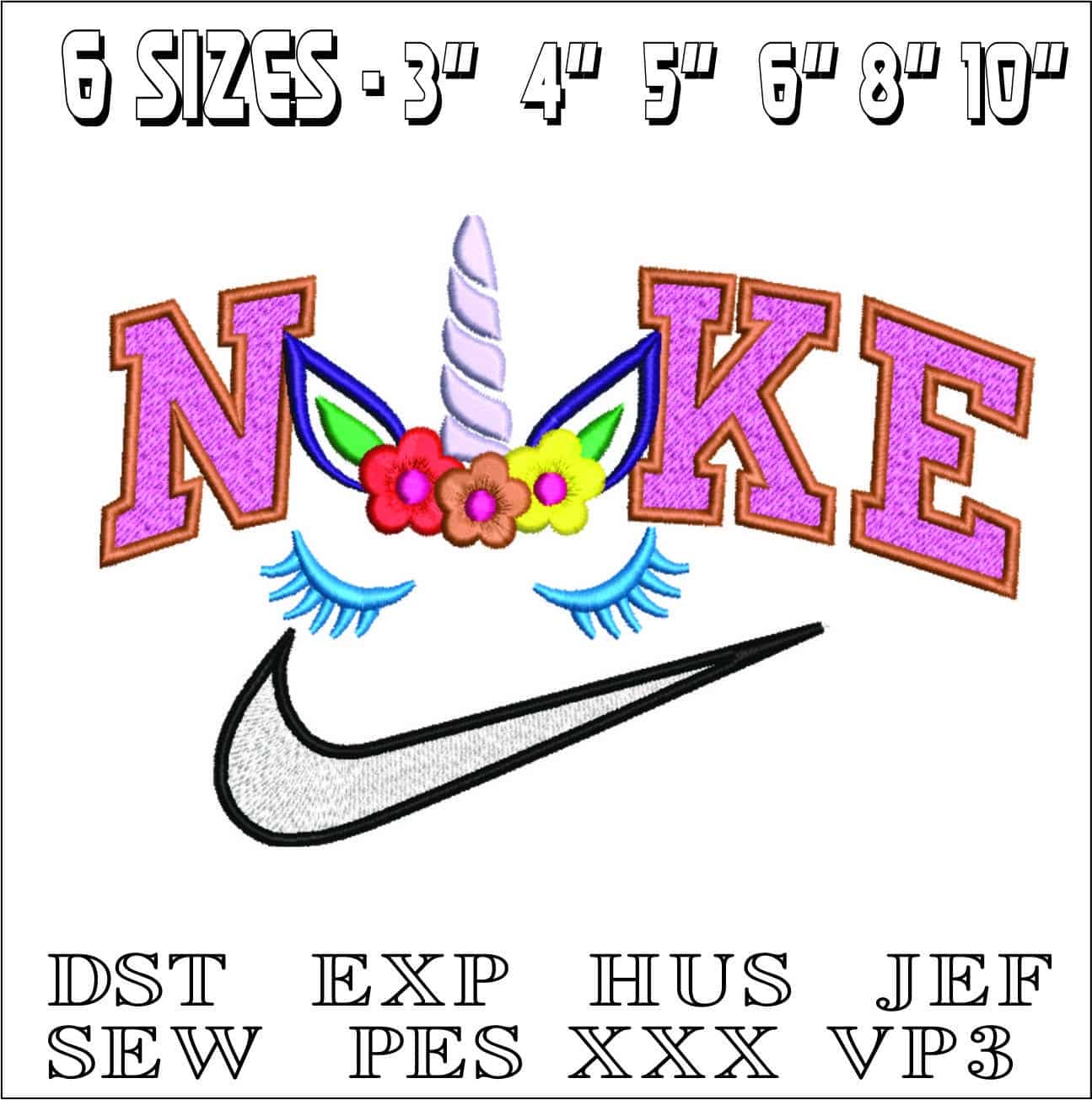 Nike Unicorn Face Horn- Elegant embroidery design file - instant download — view 2