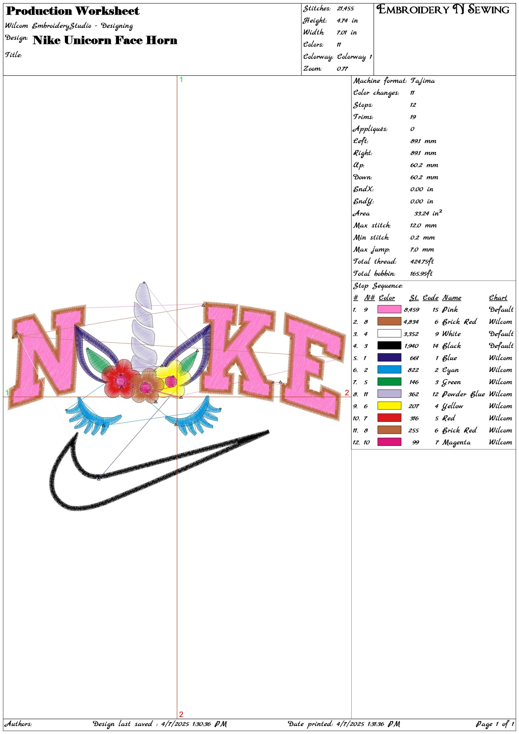 Nike Unicorn Face Horn- Elegant embroidery design file - instant download — view 3