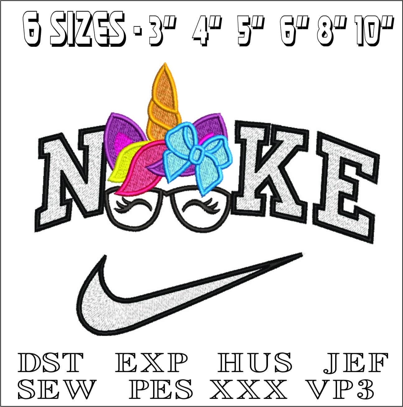 Nike Unicorn Face with Glasses- Elegant embroidery design file - instant download — view 2