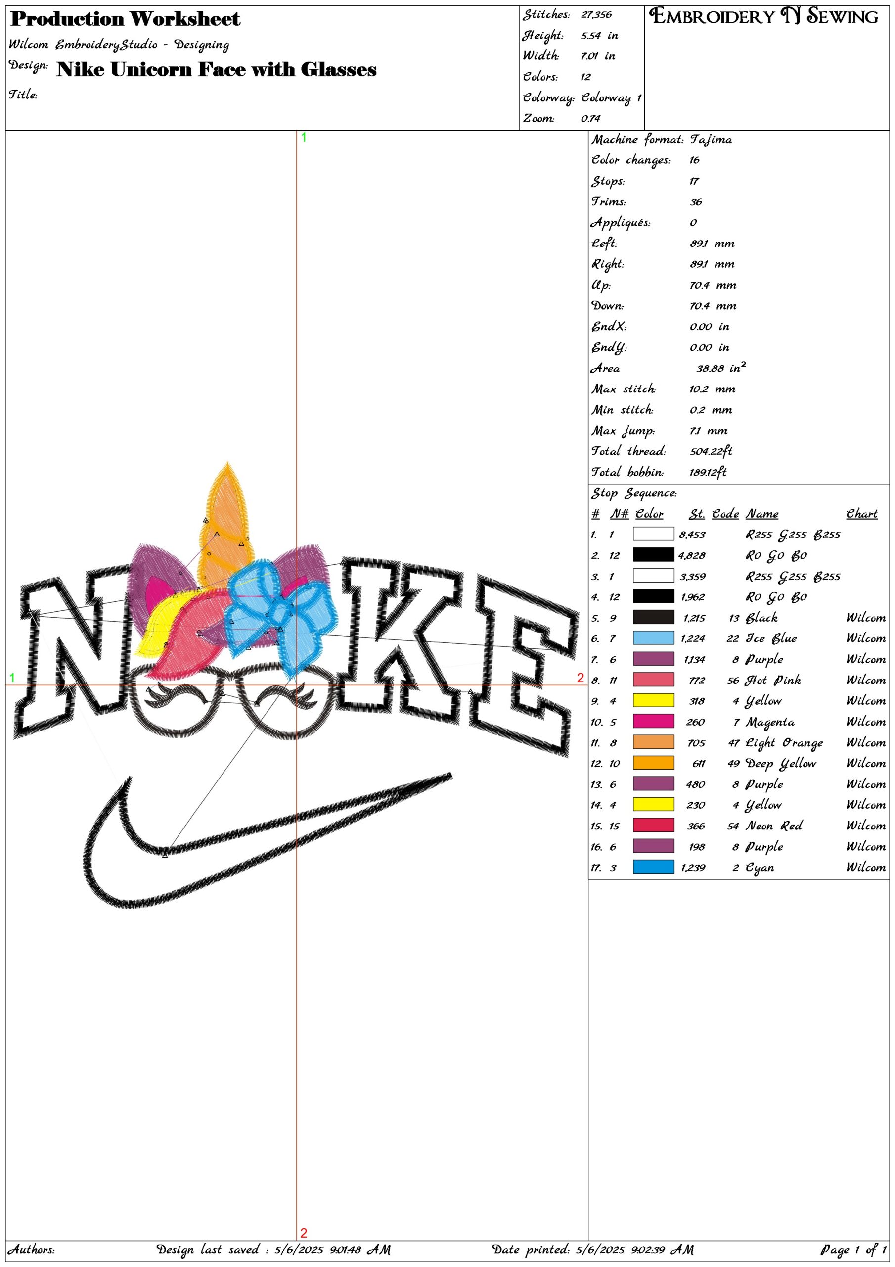 Nike Unicorn Face with Glasses- Elegant embroidery design file - instant download — view 3