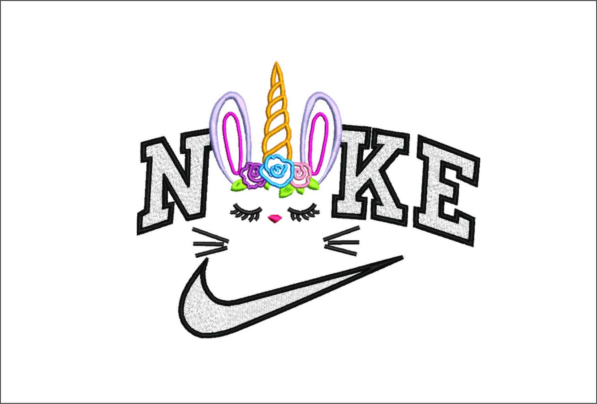 Nike Unicorn Girl Face- Elegant embroidery design file - instant download