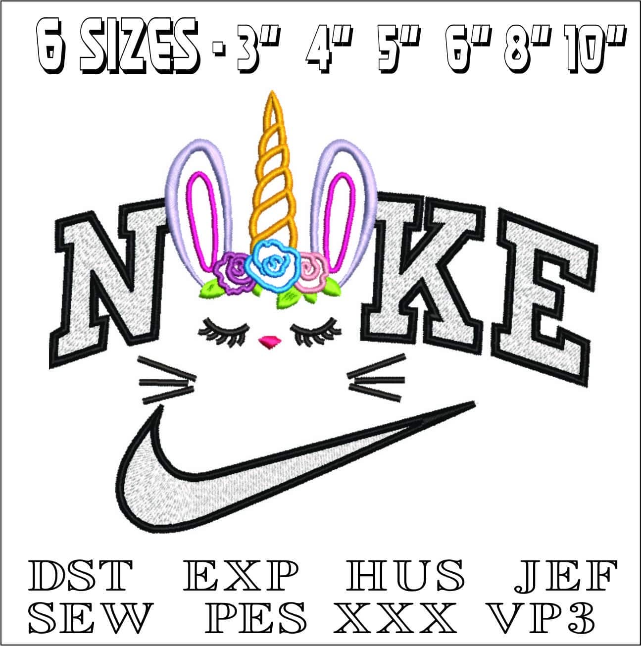 Nike Unicorn Girl Face- Elegant embroidery design file - instant download — view 2