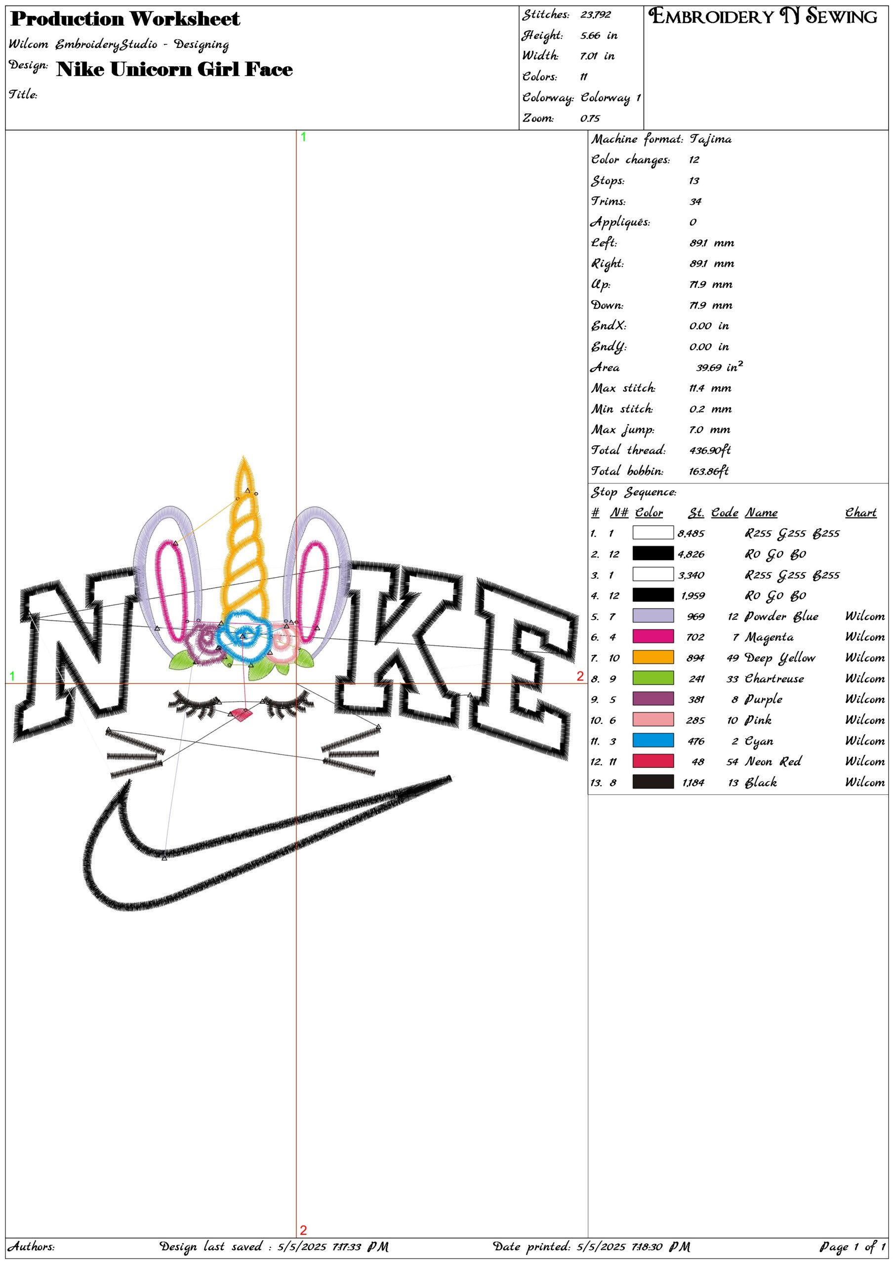 Nike Unicorn Girl Face- Elegant embroidery design file - instant download — view 3