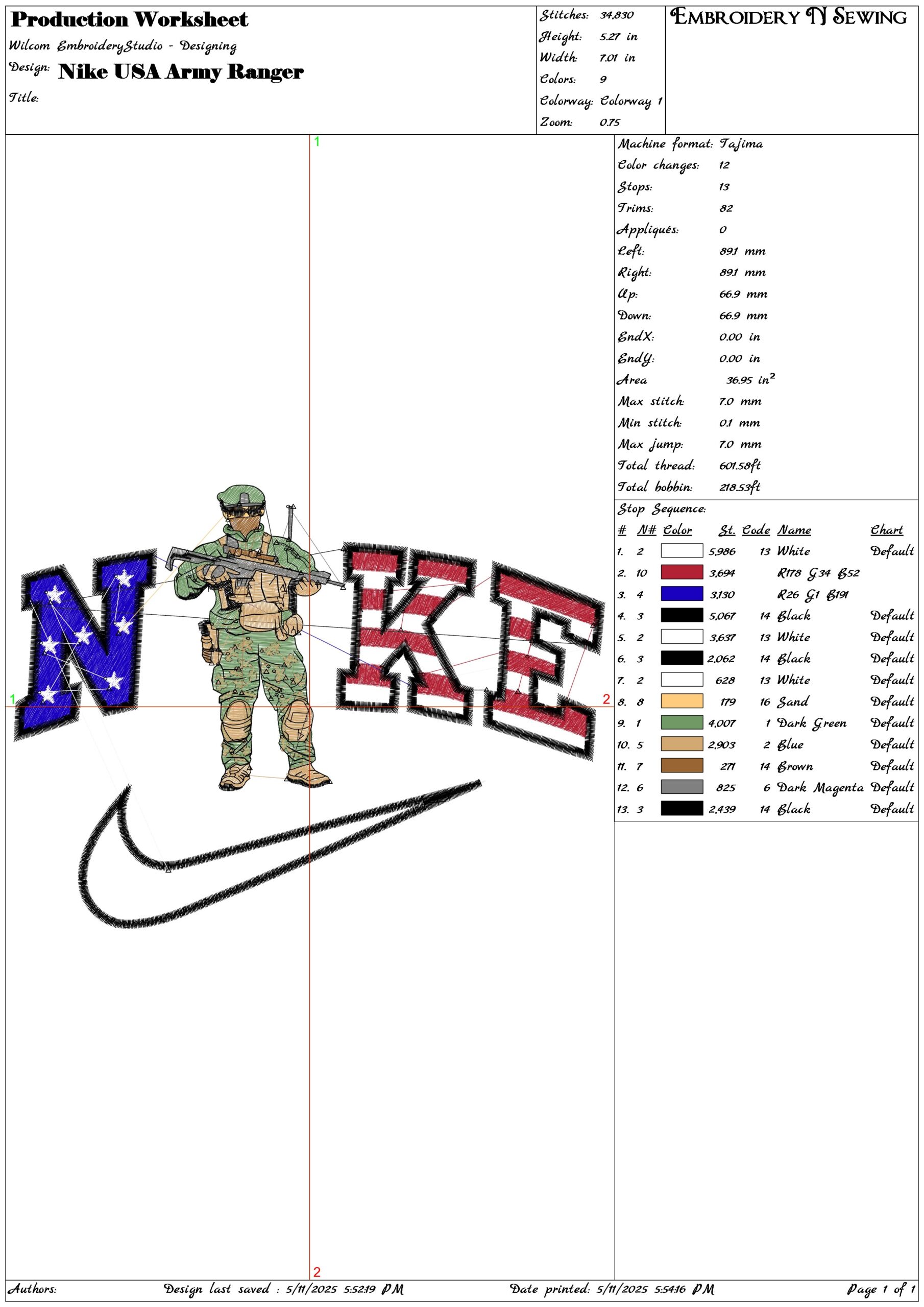 Nike USA Army Ranger- Elegant embroidery design file - instant download — view 3
