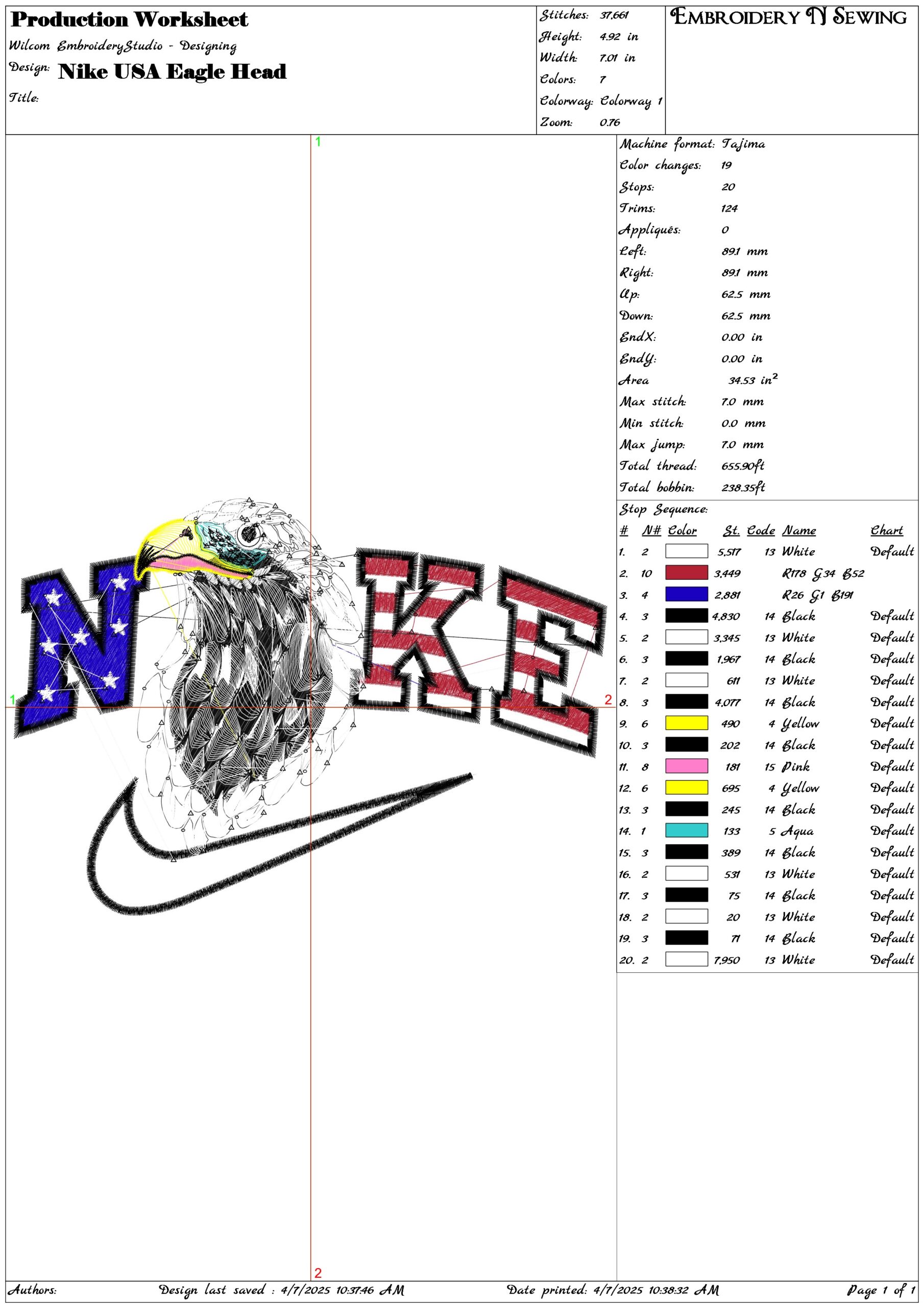 Nike USA Eagle Head- Elegant embroidery design file - instant download — view 3