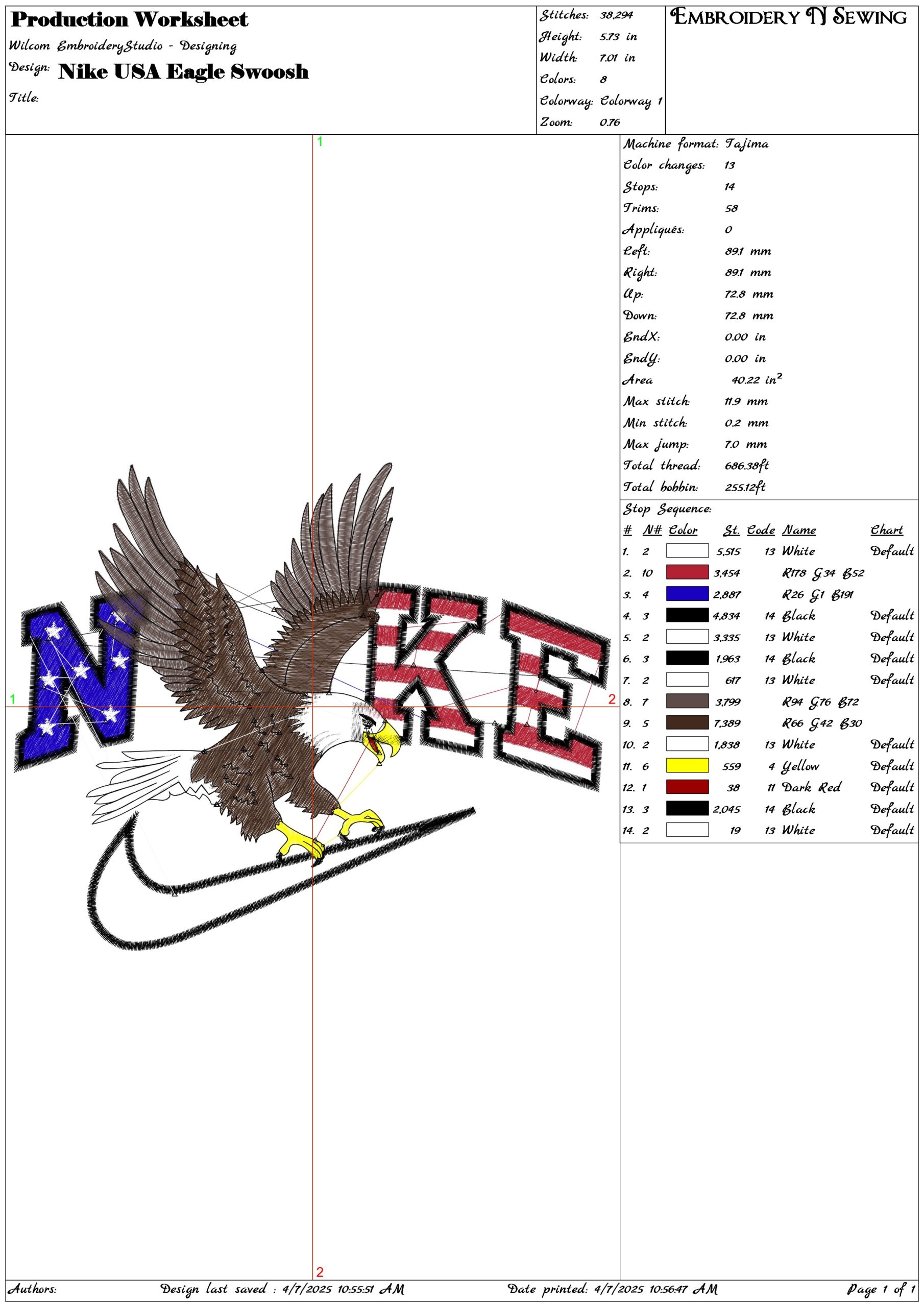 Nike USA Eagle Swoosh- Elegant embroidery design file - instant download — view 3