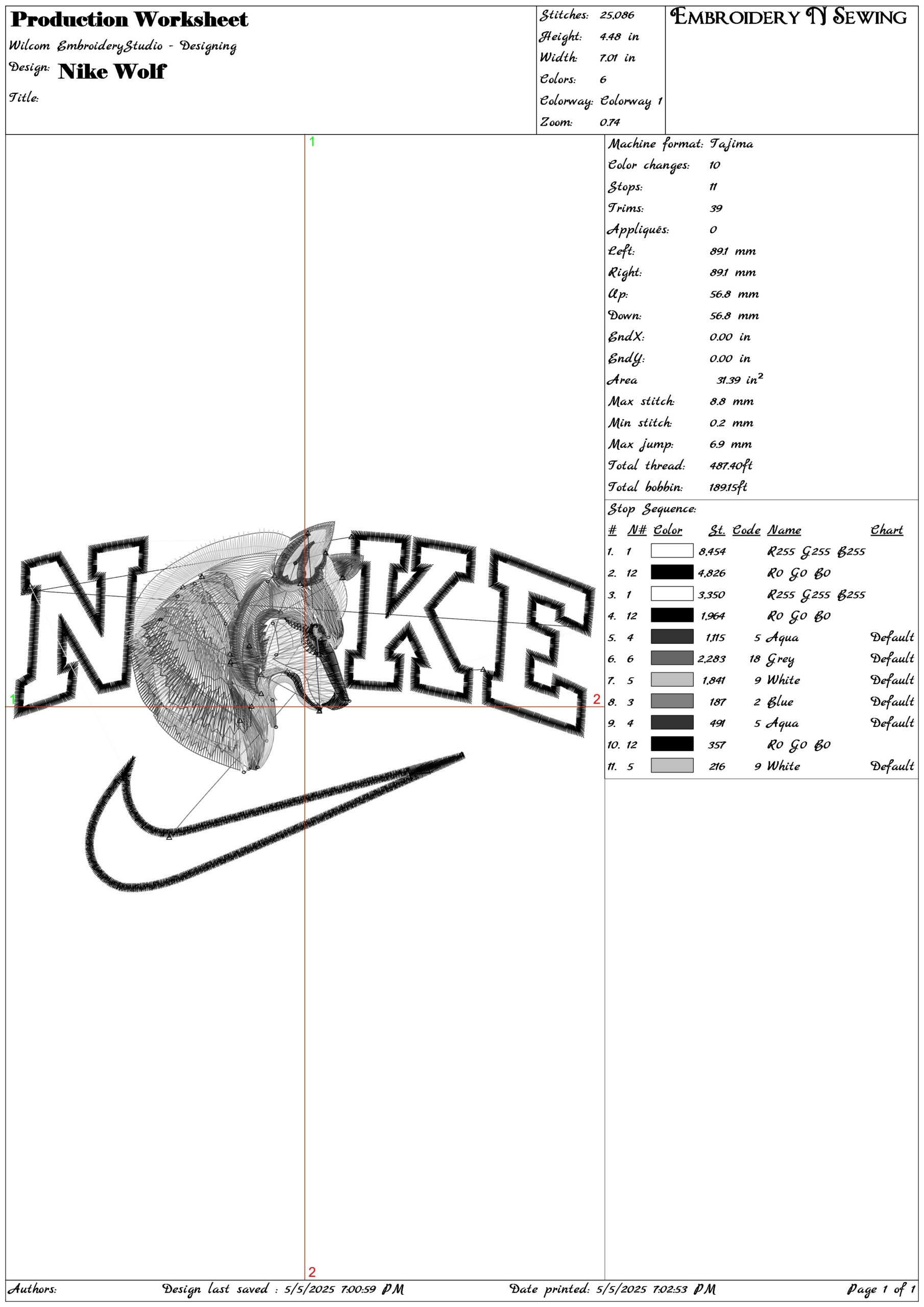 Nike Wolf- Elegant embroidery design file - instant download — view 3