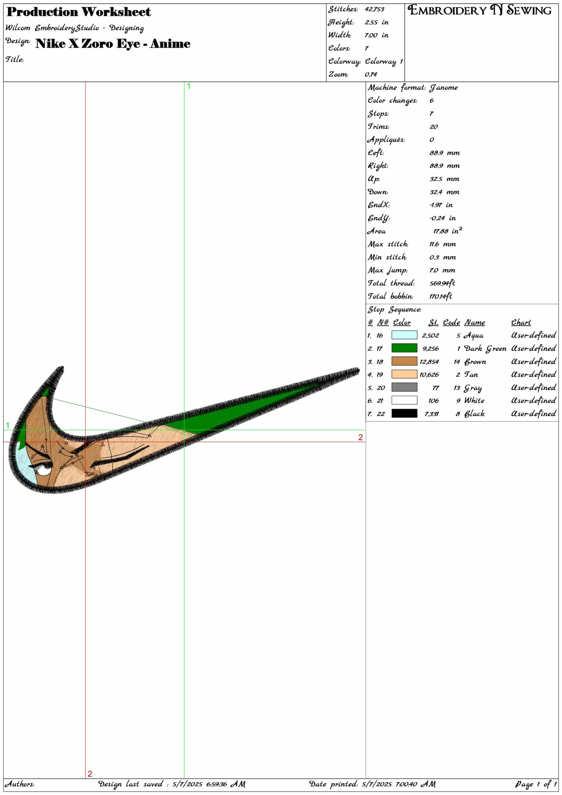 Nike X Zoro Eye - Anime- Elegant embroidery design file - instant download — view 3