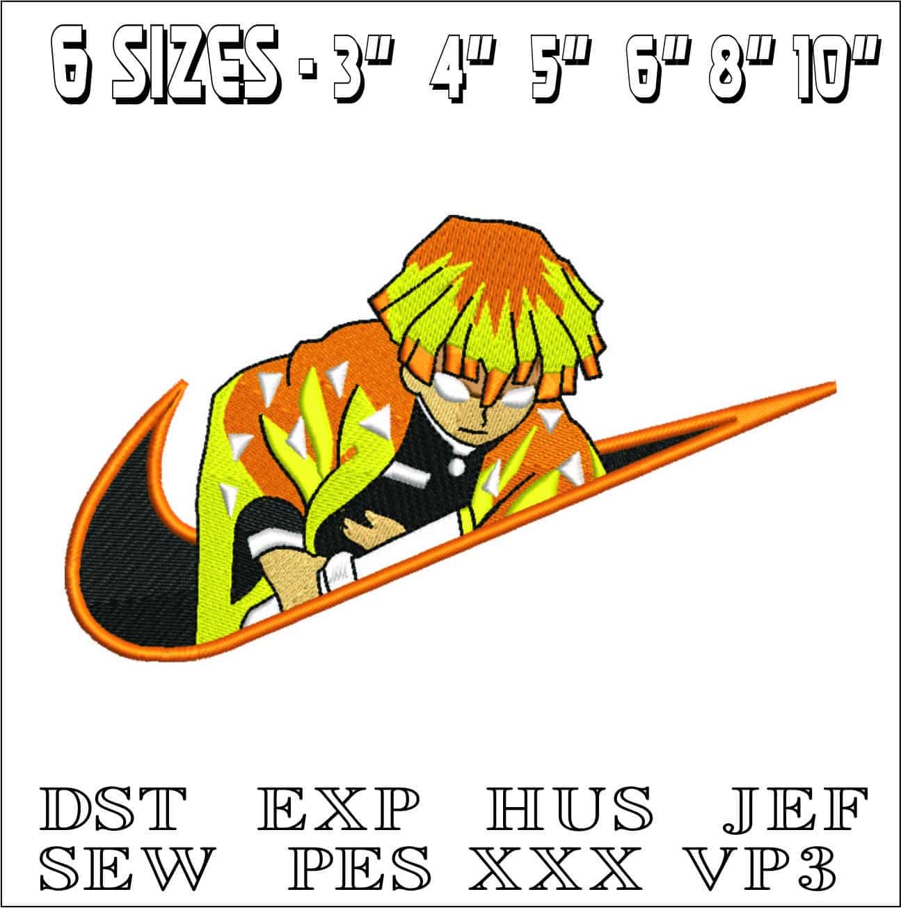 Nike Zenitsu Agatsuma - Anime- Elegant embroidery design file - instant download — view 2