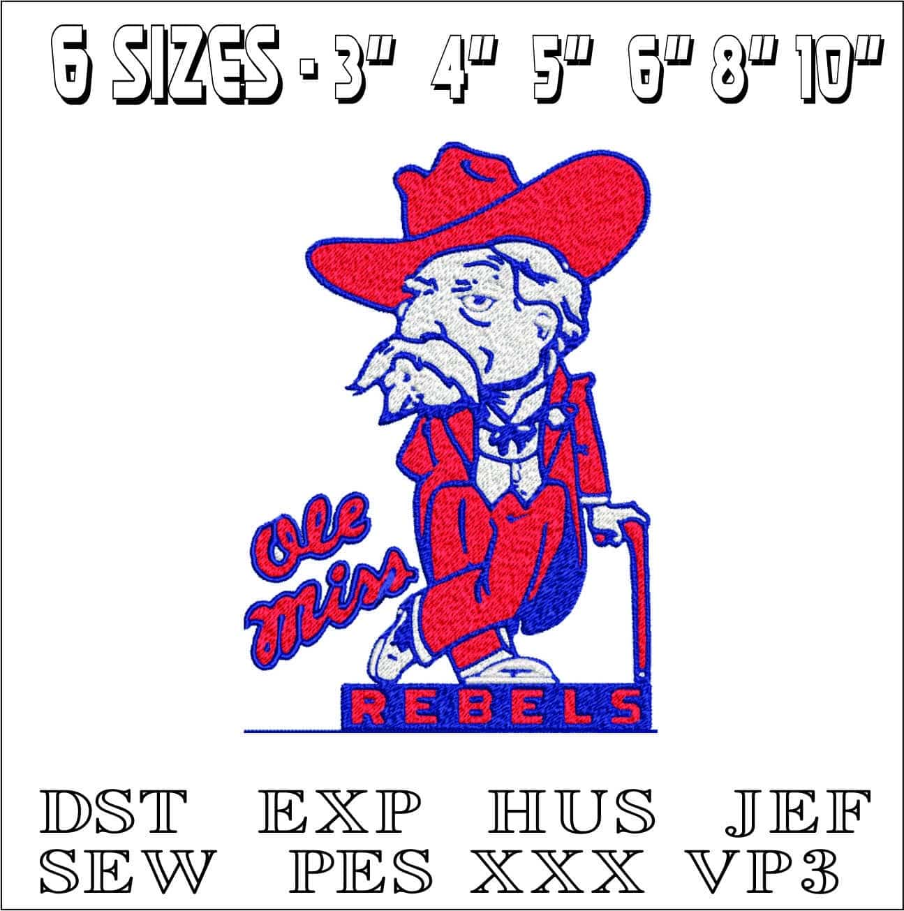 Ole Miss Rebel- Elegant embroidery design file - instant download — view 2