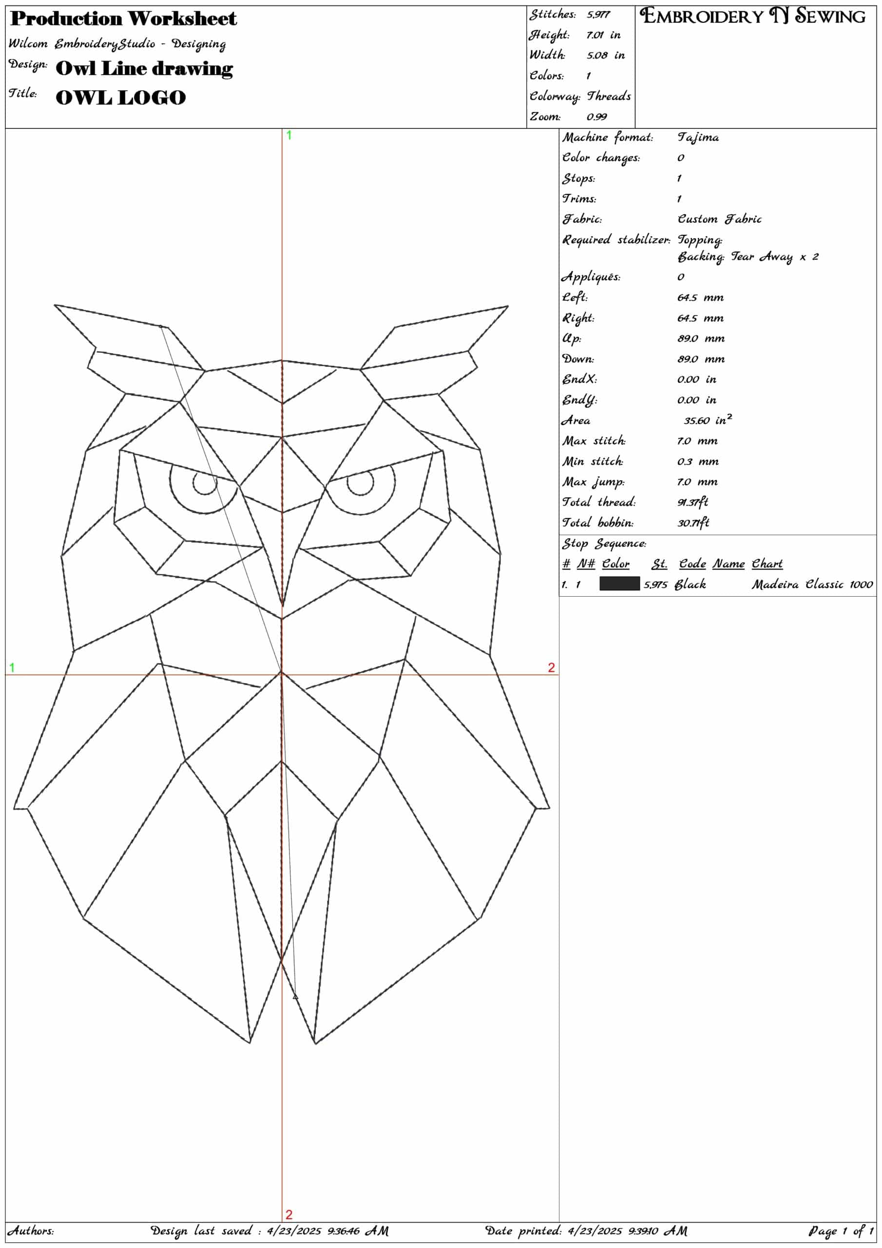 Owl Line drawing- Elegant embroidery design file - instant download — view 3
