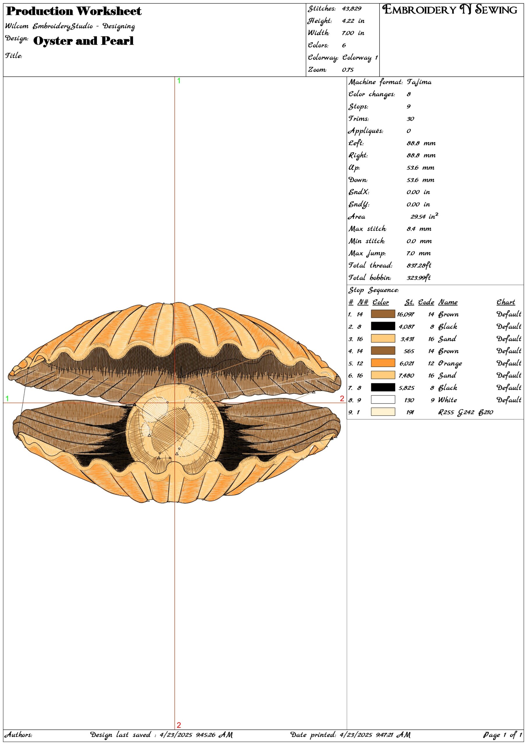 Oyster and Pearl- Elegant embroidery design file - instant download — view 3