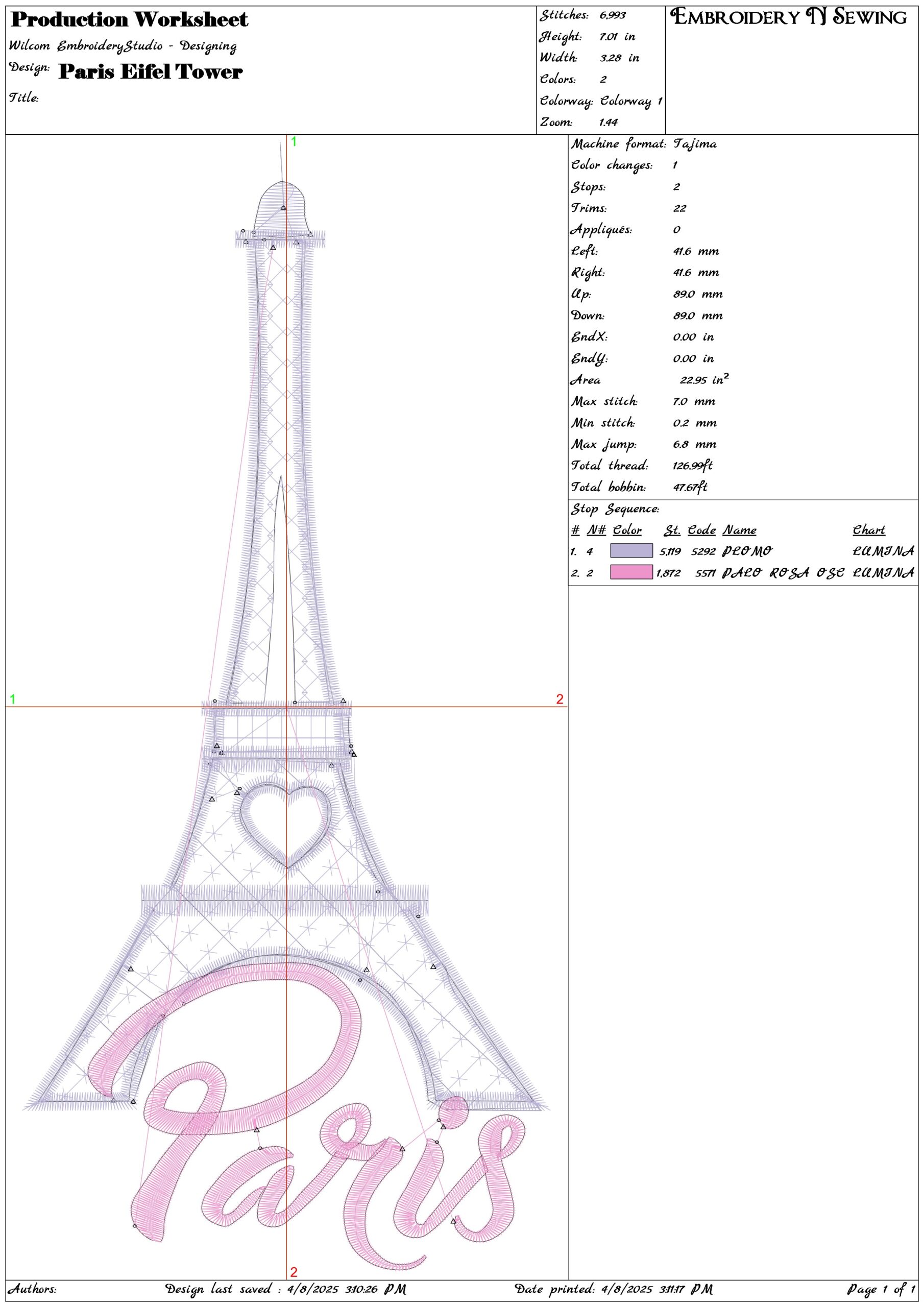 Paris Eifel Tower- Elegant embroidery design file - instant download — view 3