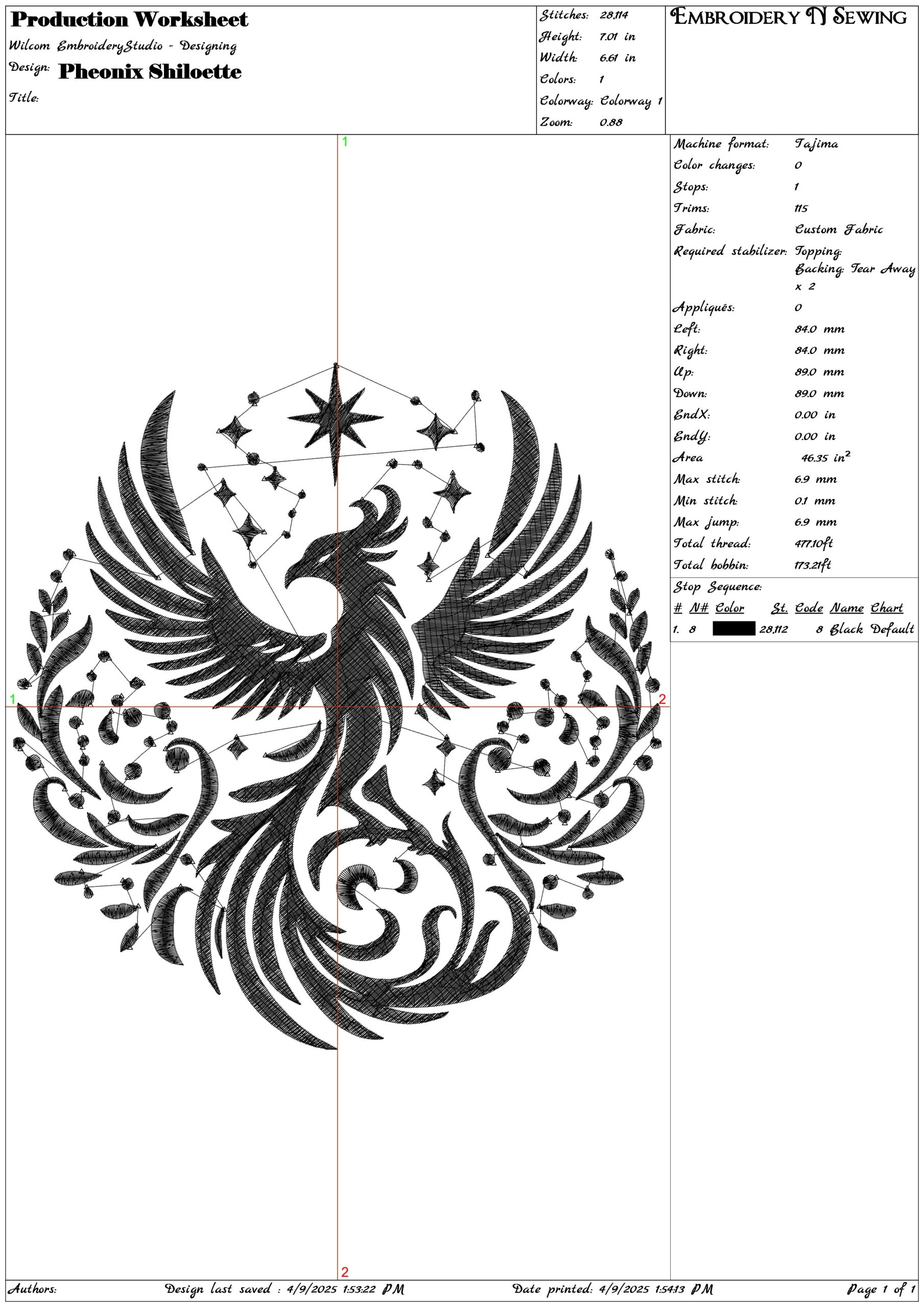 Pheonix Shiloette- Elegant embroidery design file - instant download — view 3