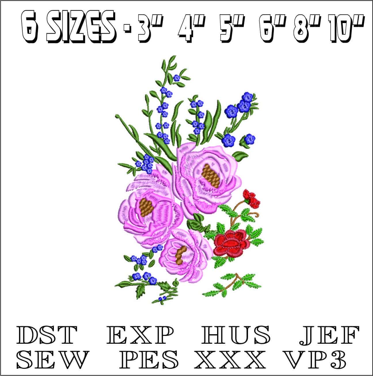 Pink and Red Wild Flowers- Elegant embroidery design file - instant download — view 2