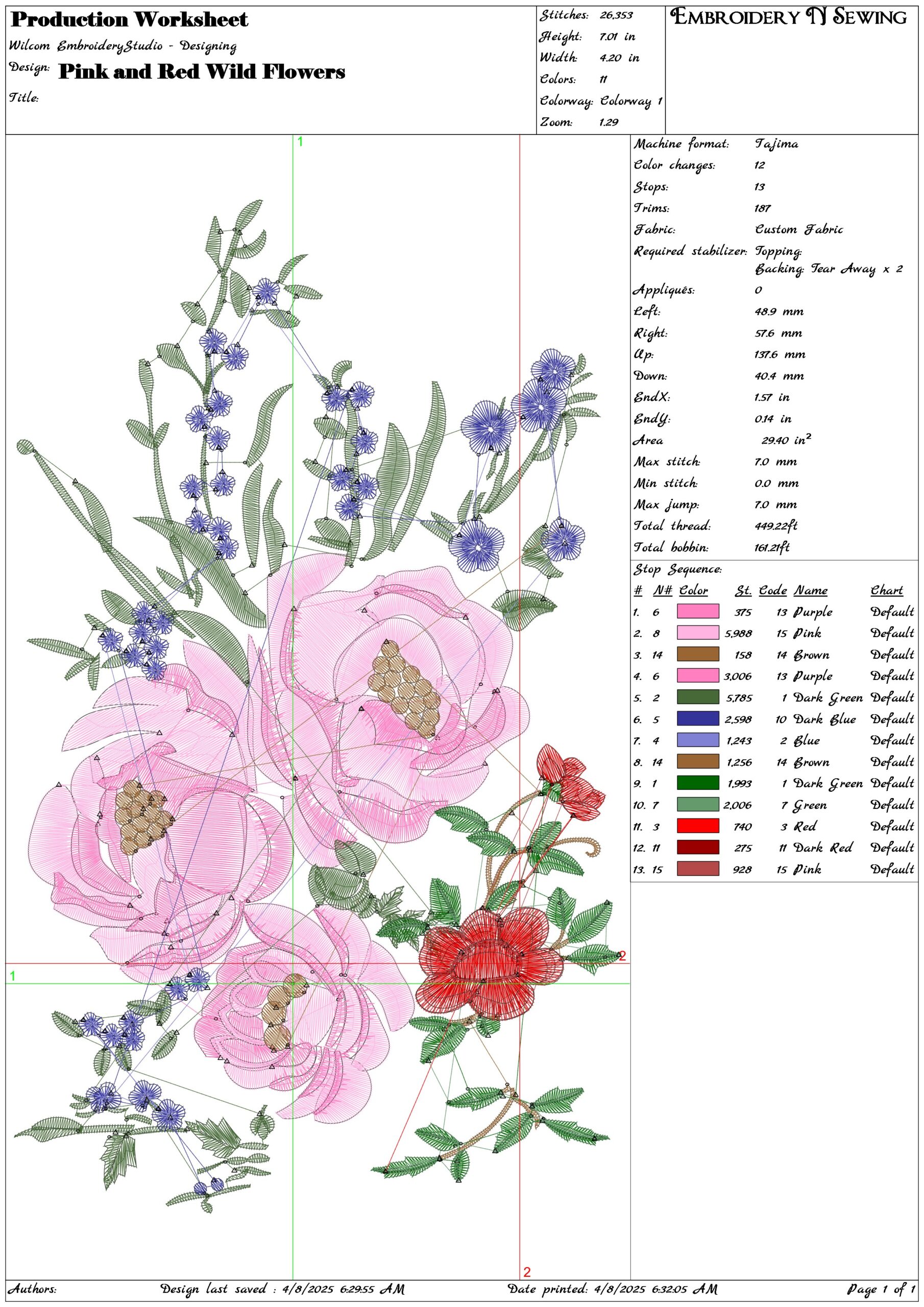 Pink and Red Wild Flowers- Elegant embroidery design file - instant download — view 3