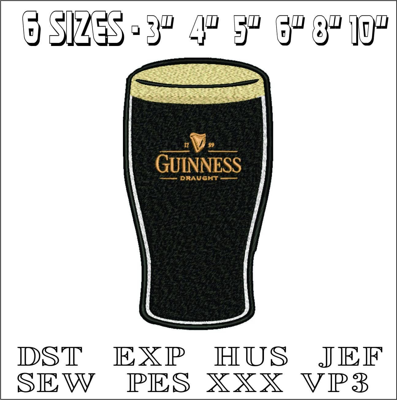 Pint Guinness- Elegant embroidery design file - instant download — view 2