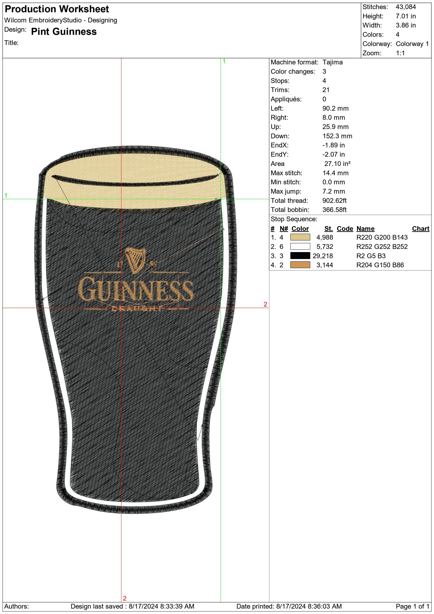 Pint Guinness- Elegant embroidery design file - instant download — view 3