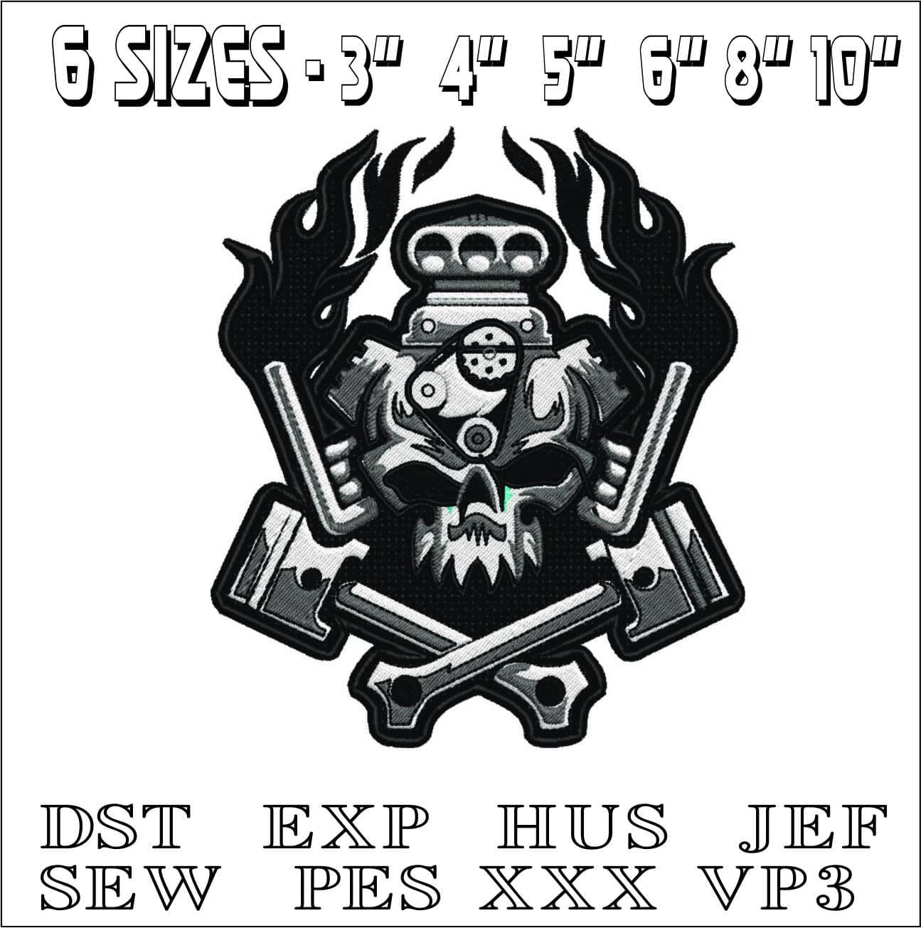 Piston and Skull engine- Elegant embroidery design file - instant download — view 2