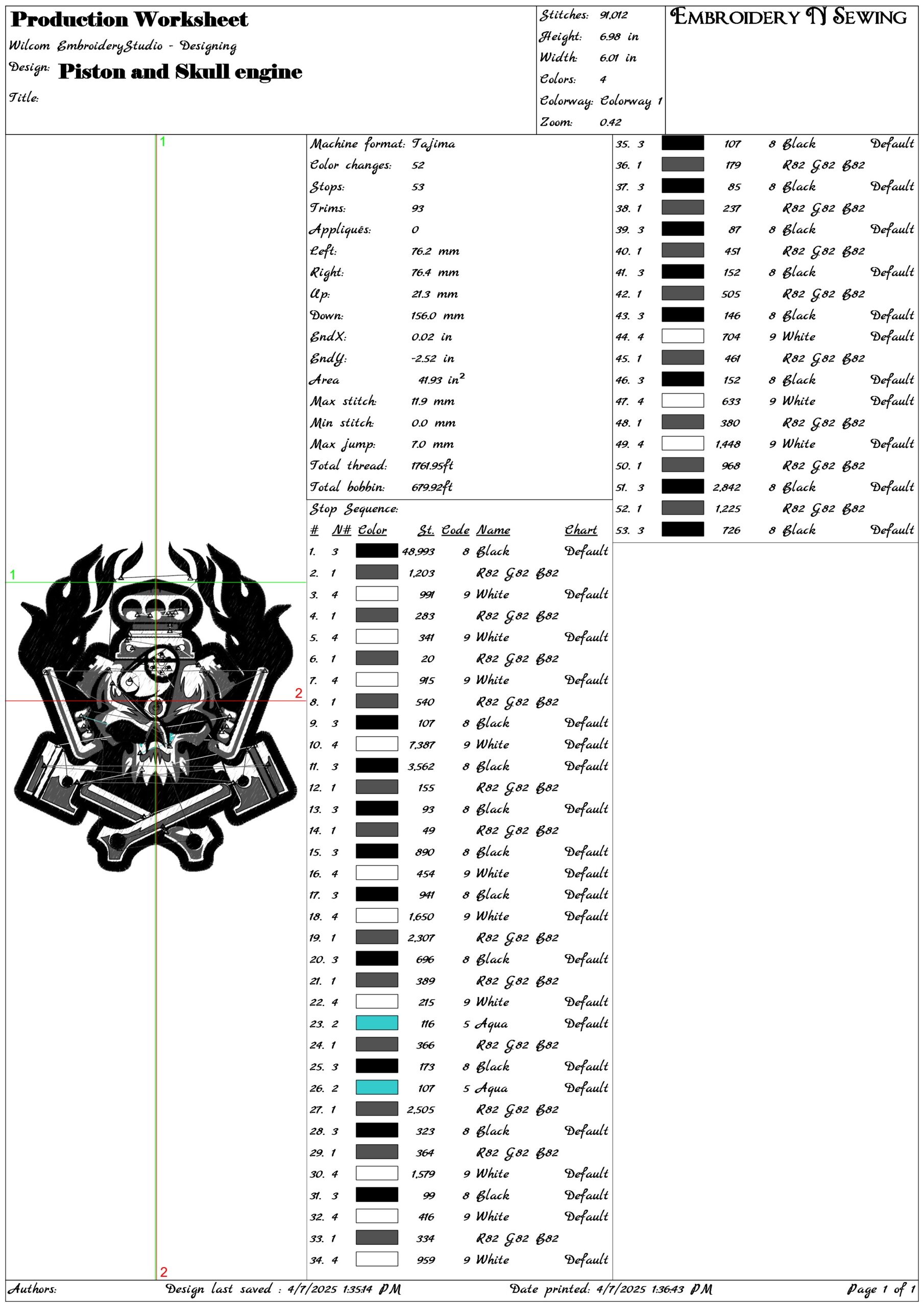 Piston and Skull engine- Elegant embroidery design file - instant download — view 3