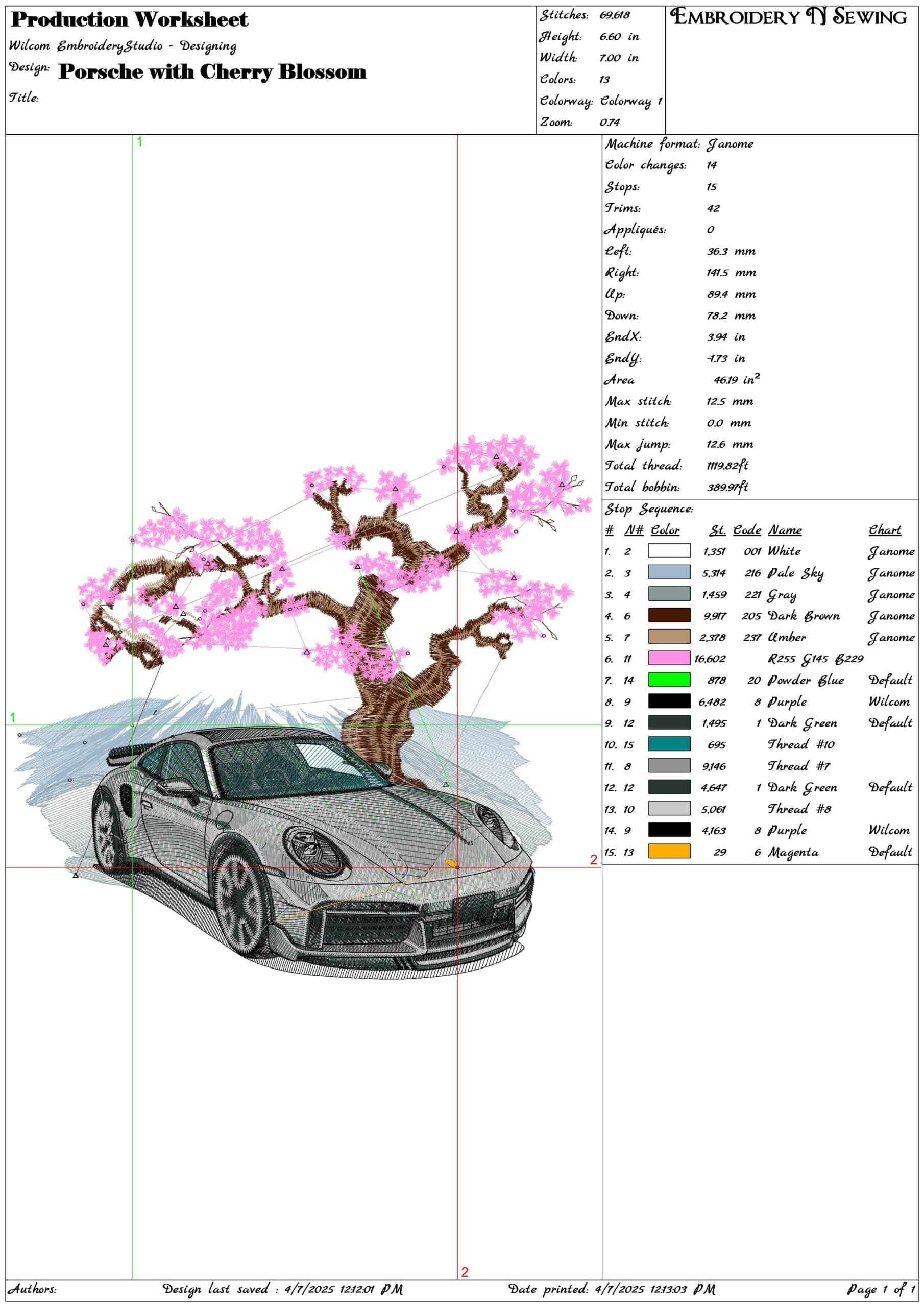 Porsche with Cherry blossom- Elegant embroidery design file - instant download — view 3