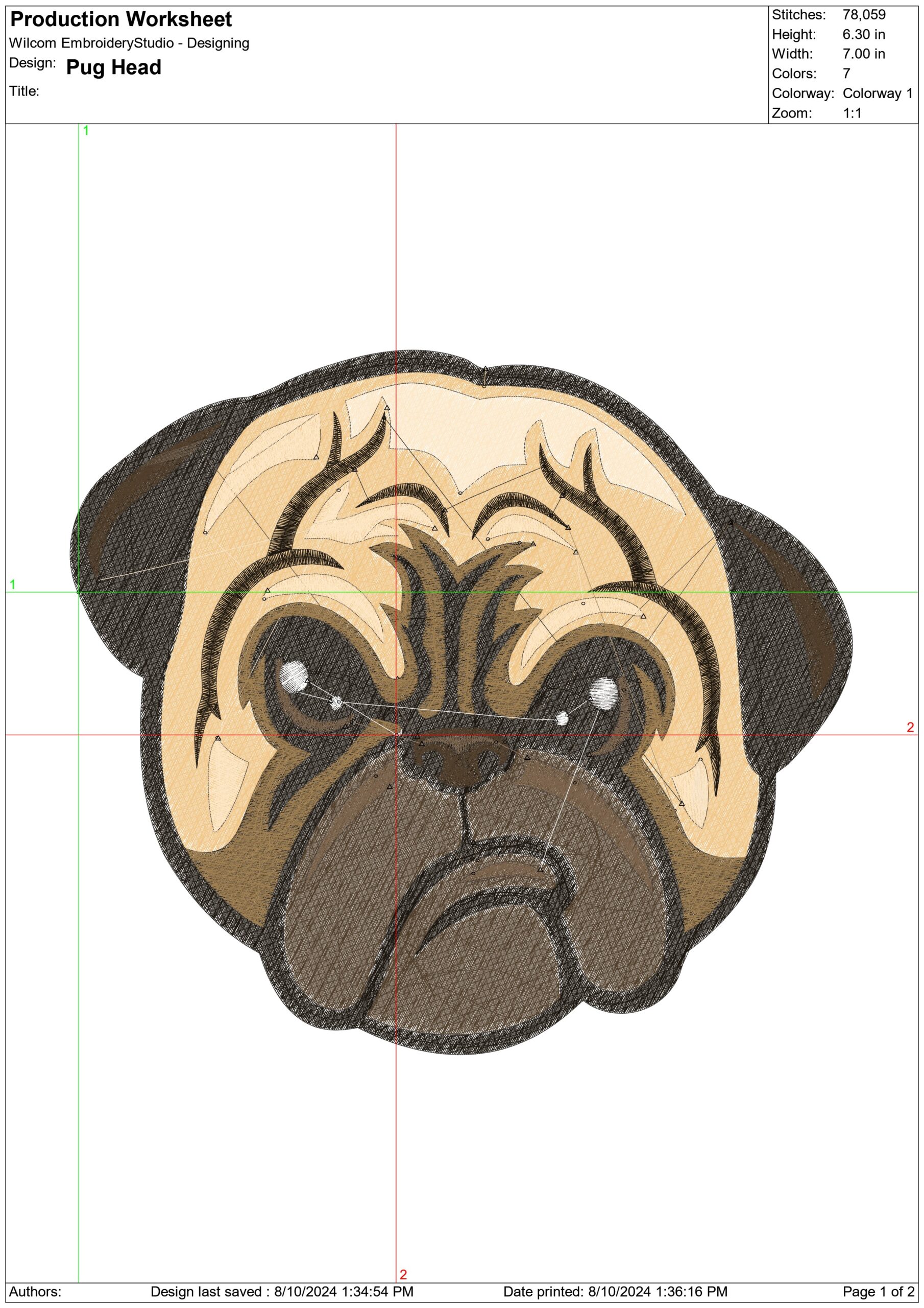 Pug Face- Elegant embroidery design file - instant download — view 4