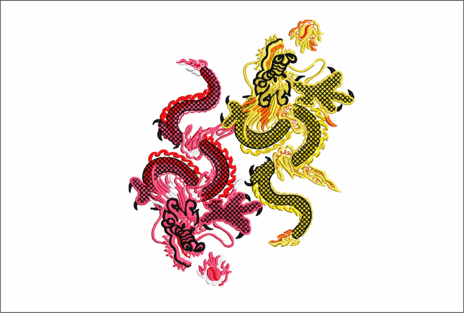 Red and Yellow Chinese Dragons- Elegant embroidery design file - instant download