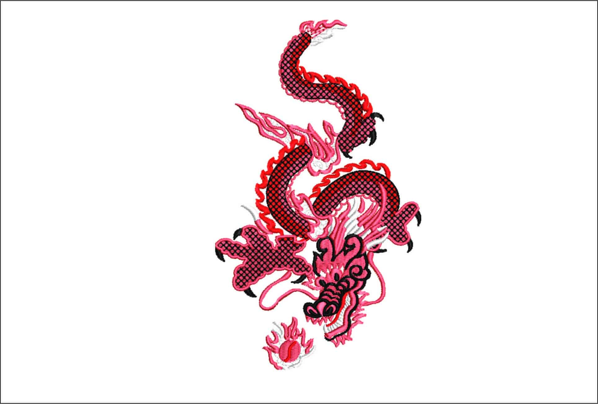 Red Chinese Dragon- Elegant embroidery design file - instant download