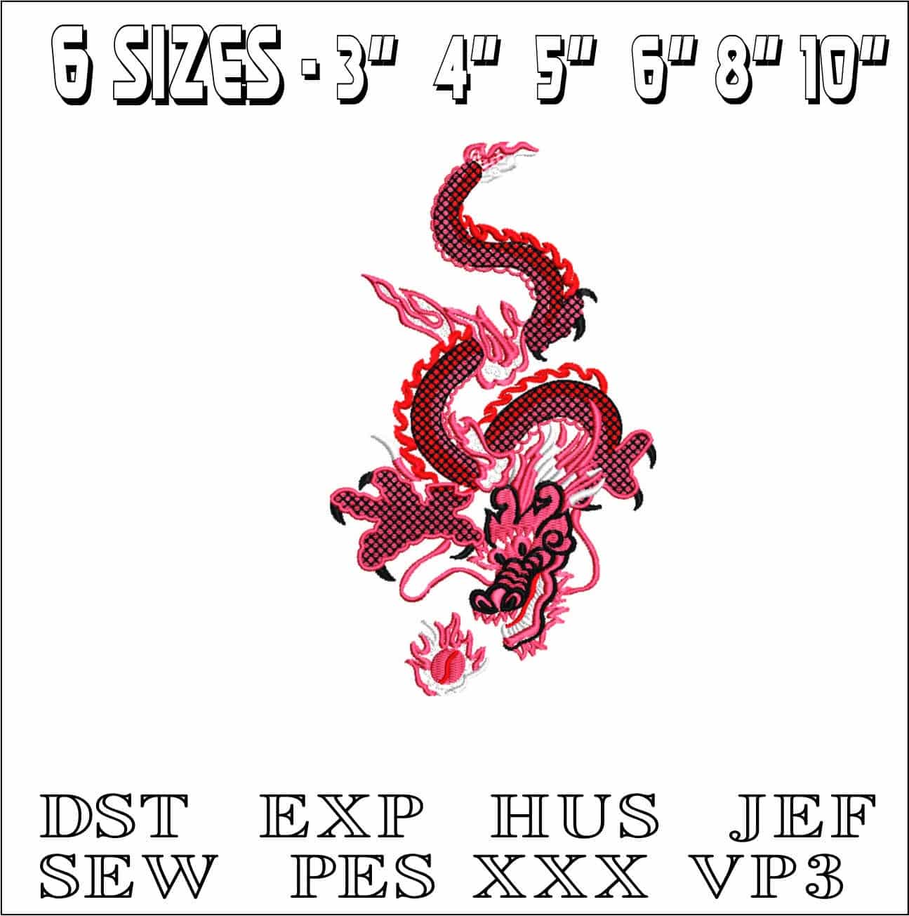 Red Chinese Dragon- Elegant embroidery design file - instant download — view 2