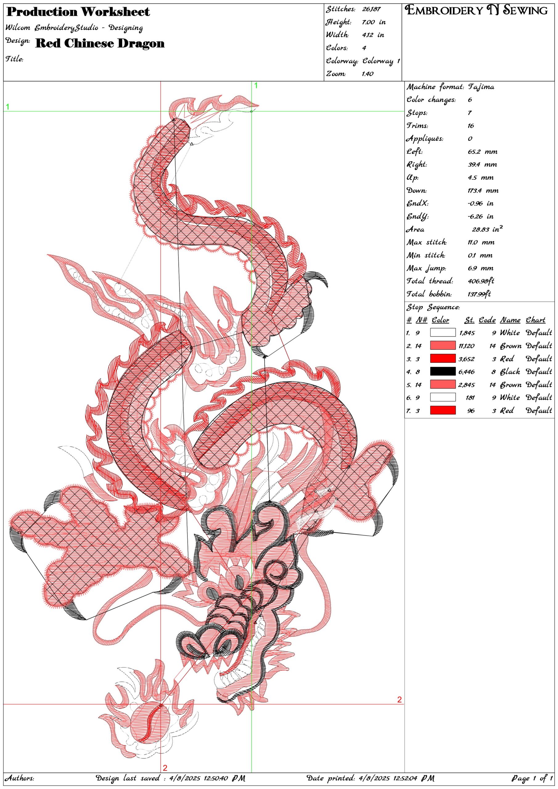 Red Chinese Dragon- Elegant embroidery design file - instant download — view 3
