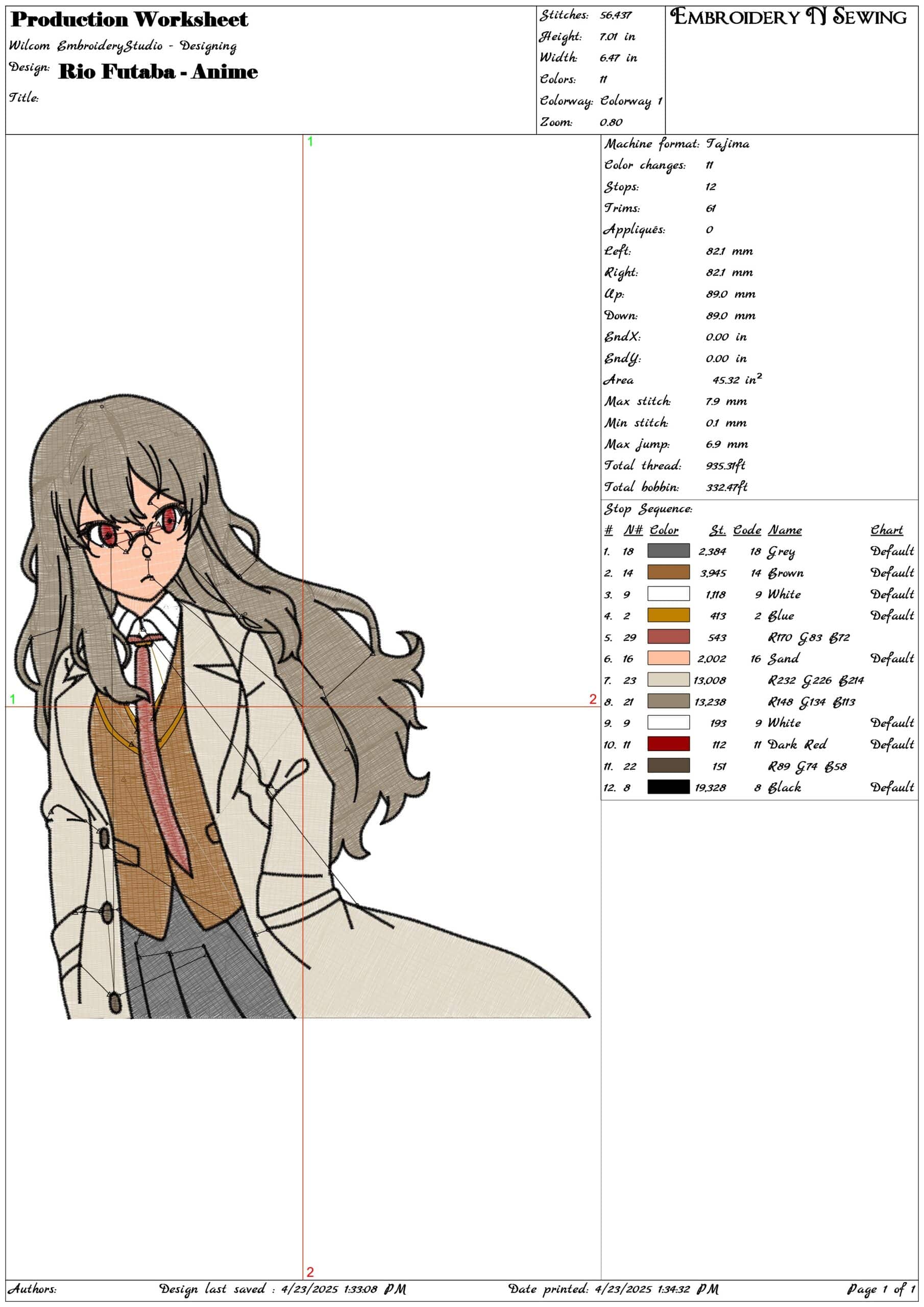 Rio Futaba - Anime- Elegant embroidery design file - instant download — view 3
