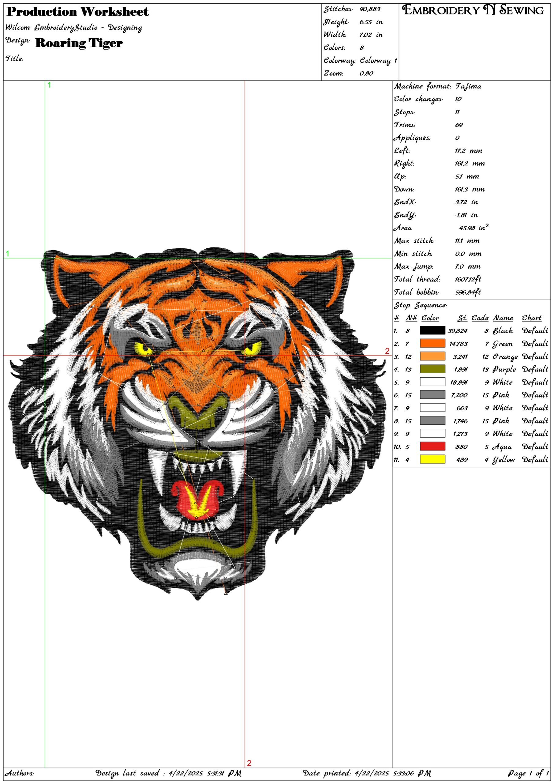 Roaring Tiger- Elegant embroidery design file - instant download — view 3