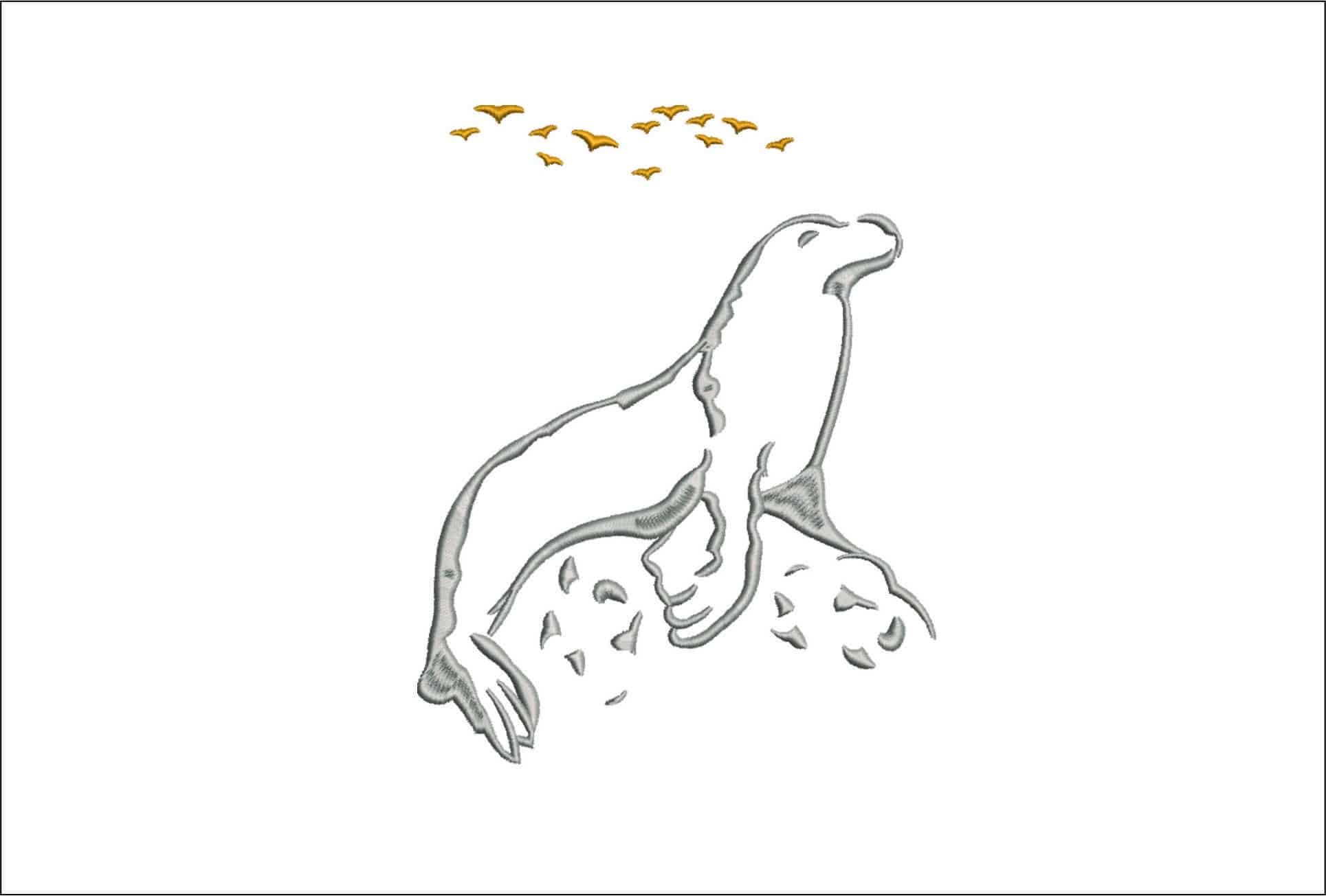 Seal on Rock Outline- Elegant embroidery design file - instant download