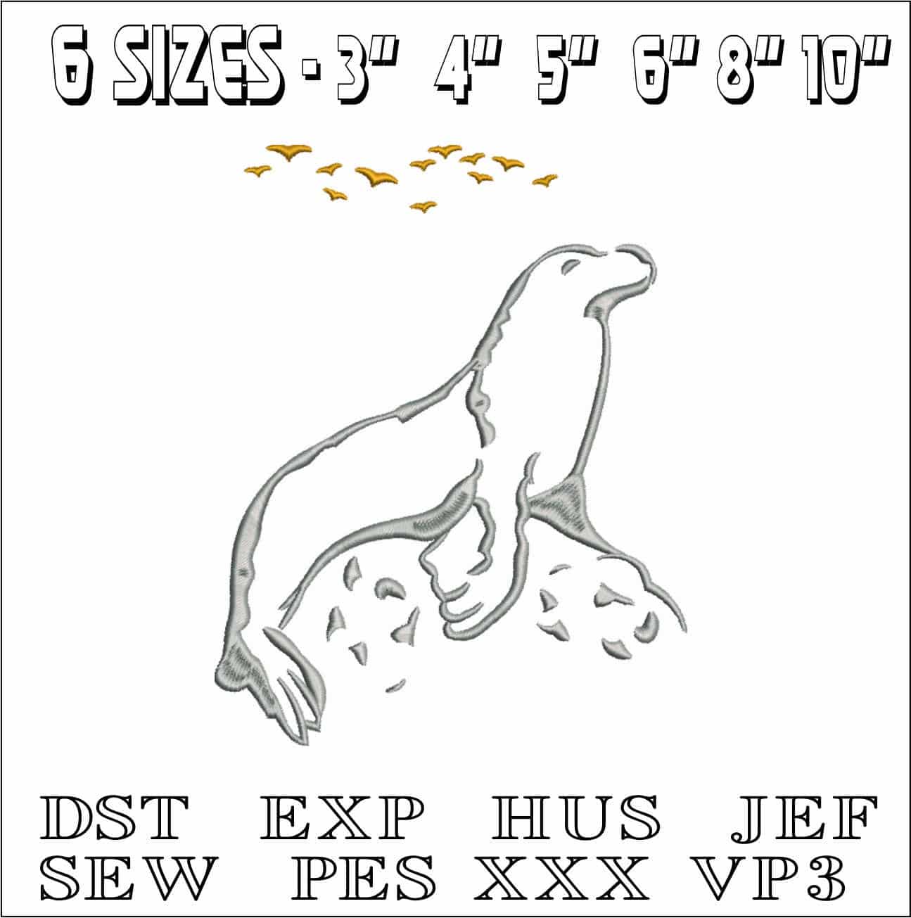 Seal on Rock Outline- Elegant embroidery design file - instant download — view 2