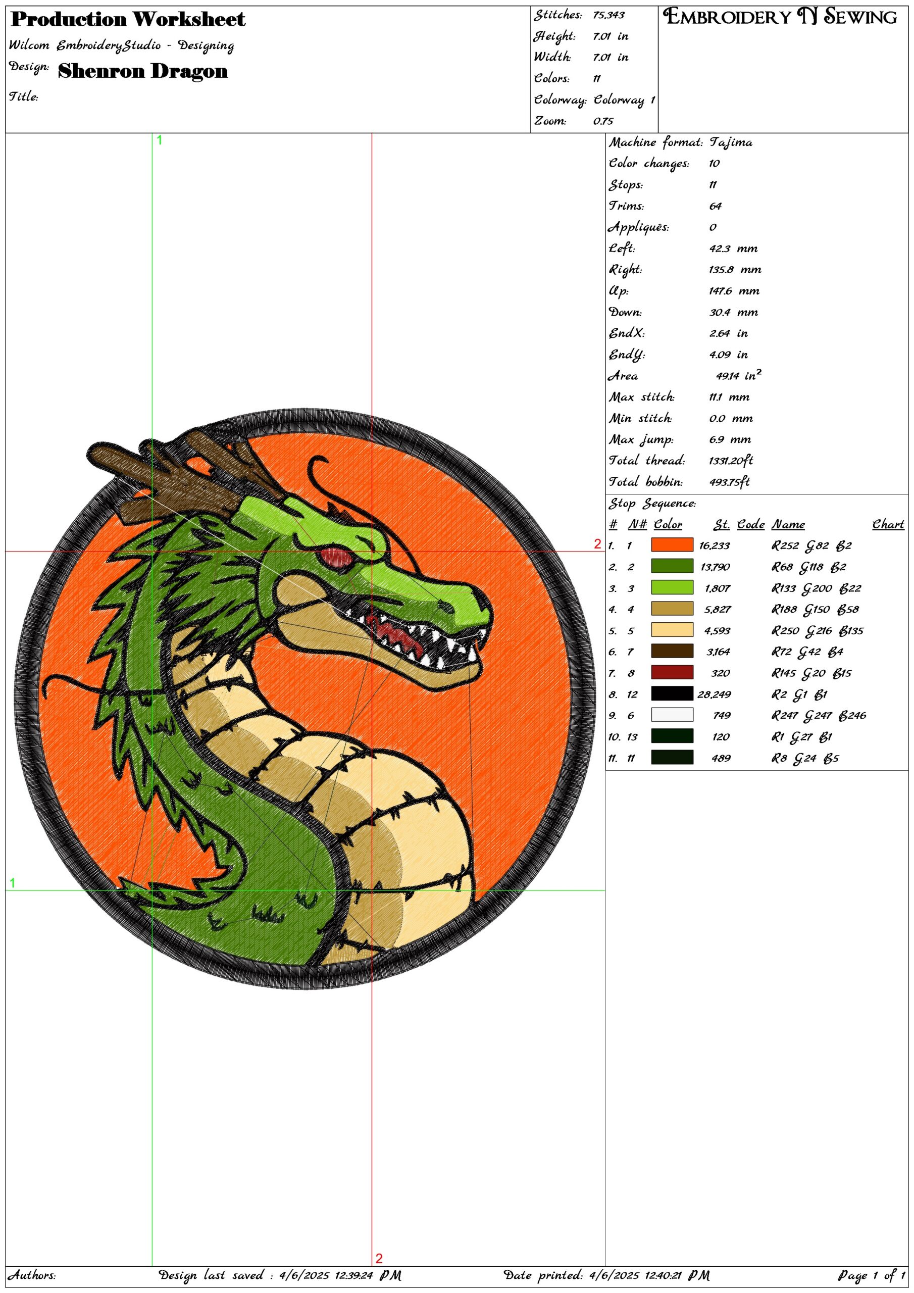 Shenron Dragon- Elegant embroidery design file - instant download — view 3