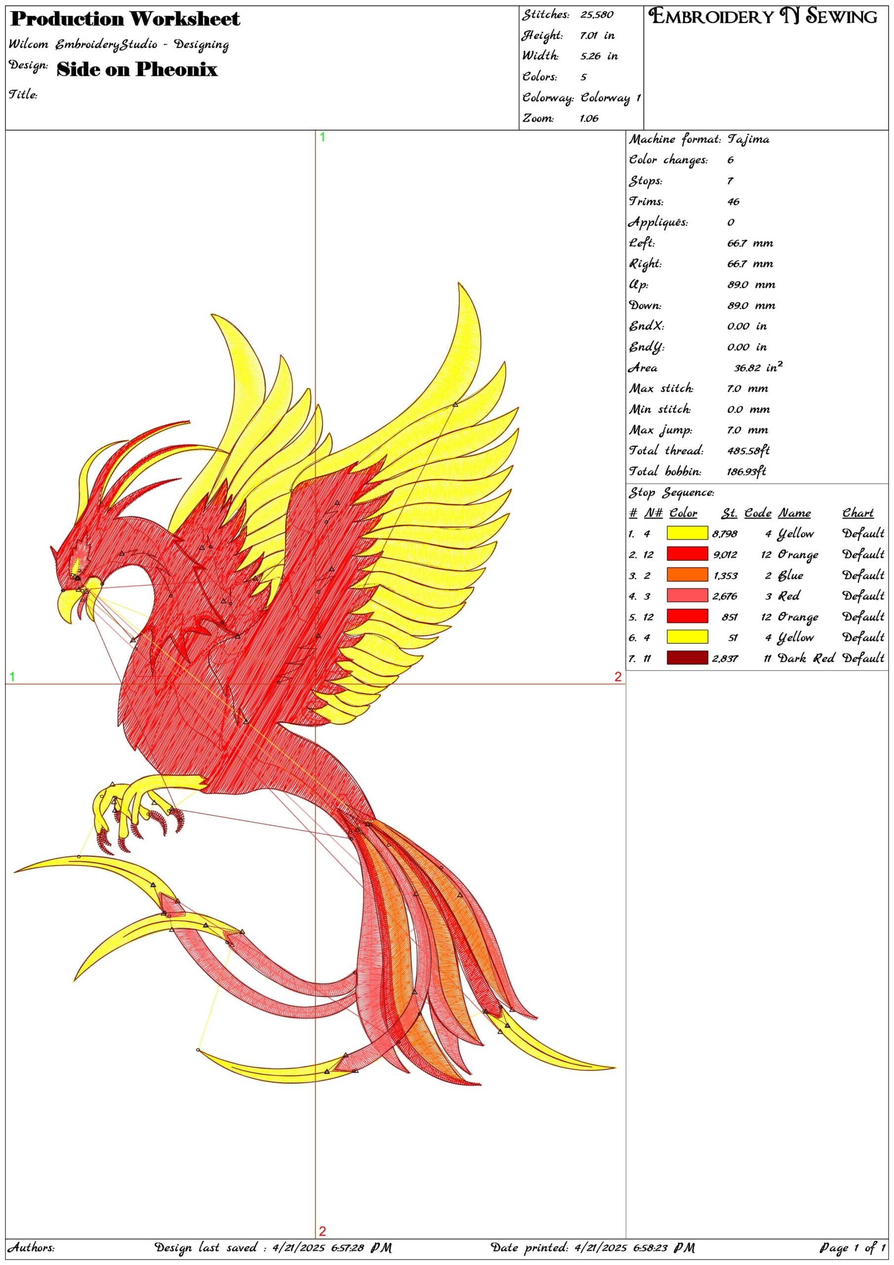 Side on Pheonix- Elegant embroidery design file - instant download — view 3